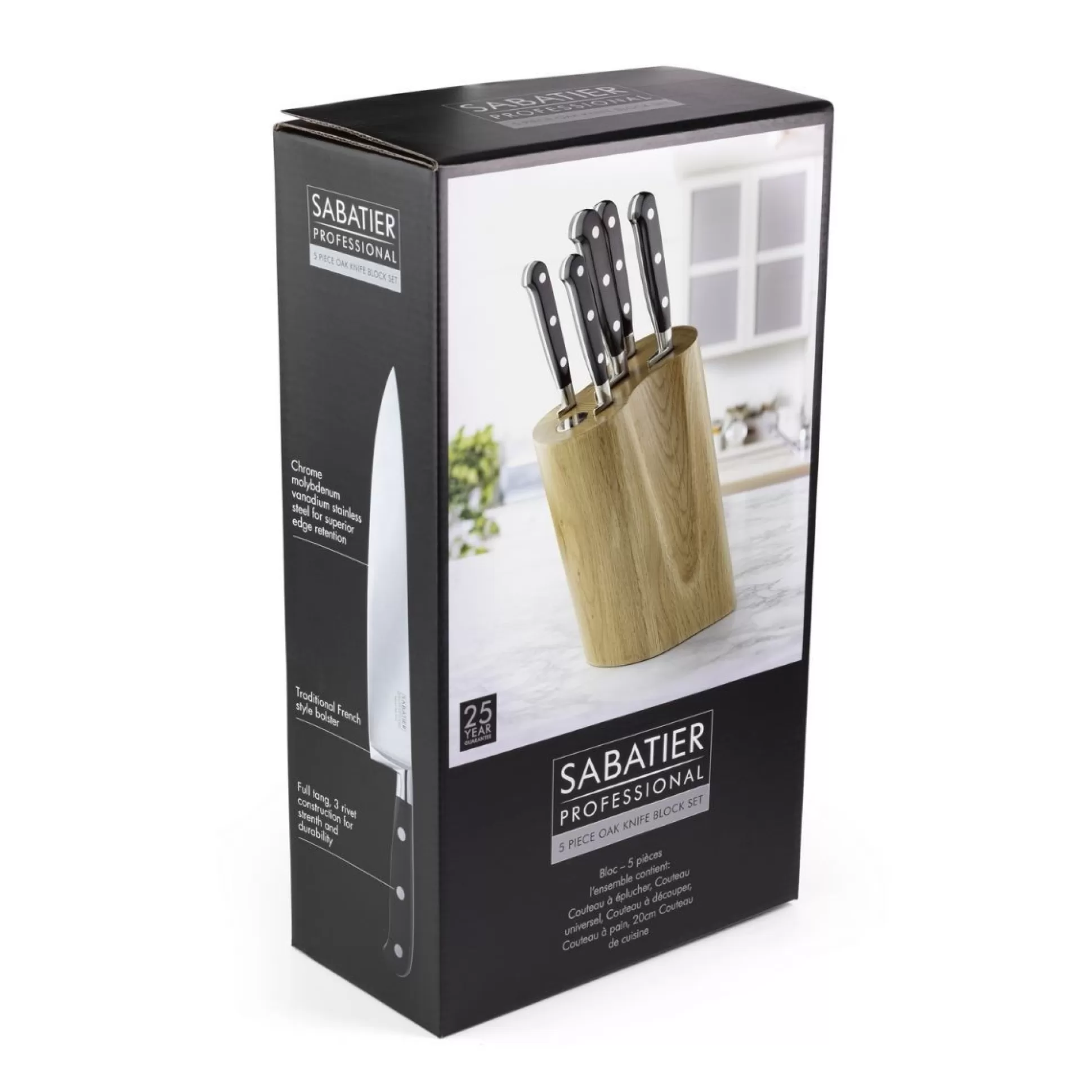 Knives&Knife Blocks>Meadows and Byrne 5 Piece Oak Knife Block Set