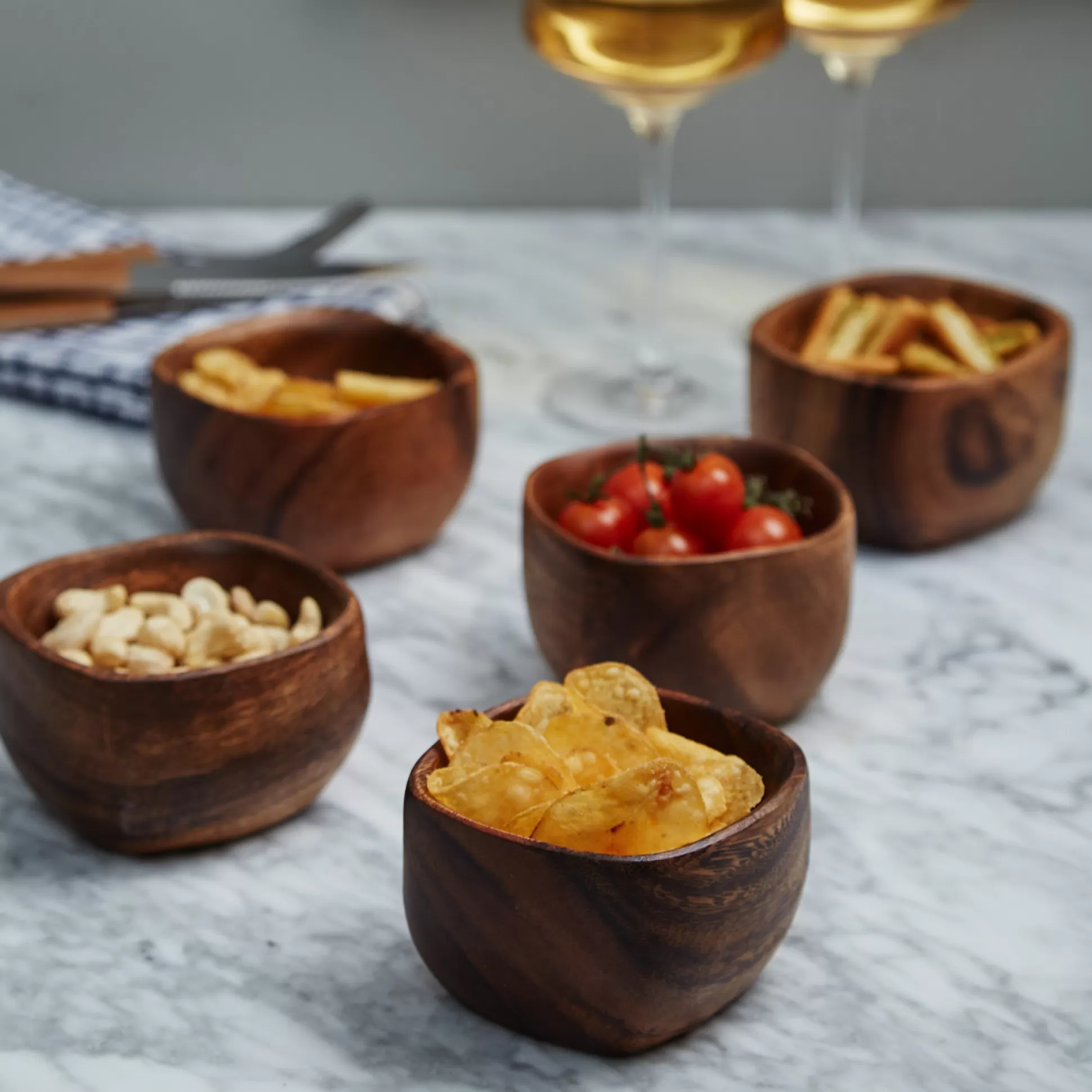 Bowls>Meadows and Byrne Acacia Wood Square Bowls - Set Of 5