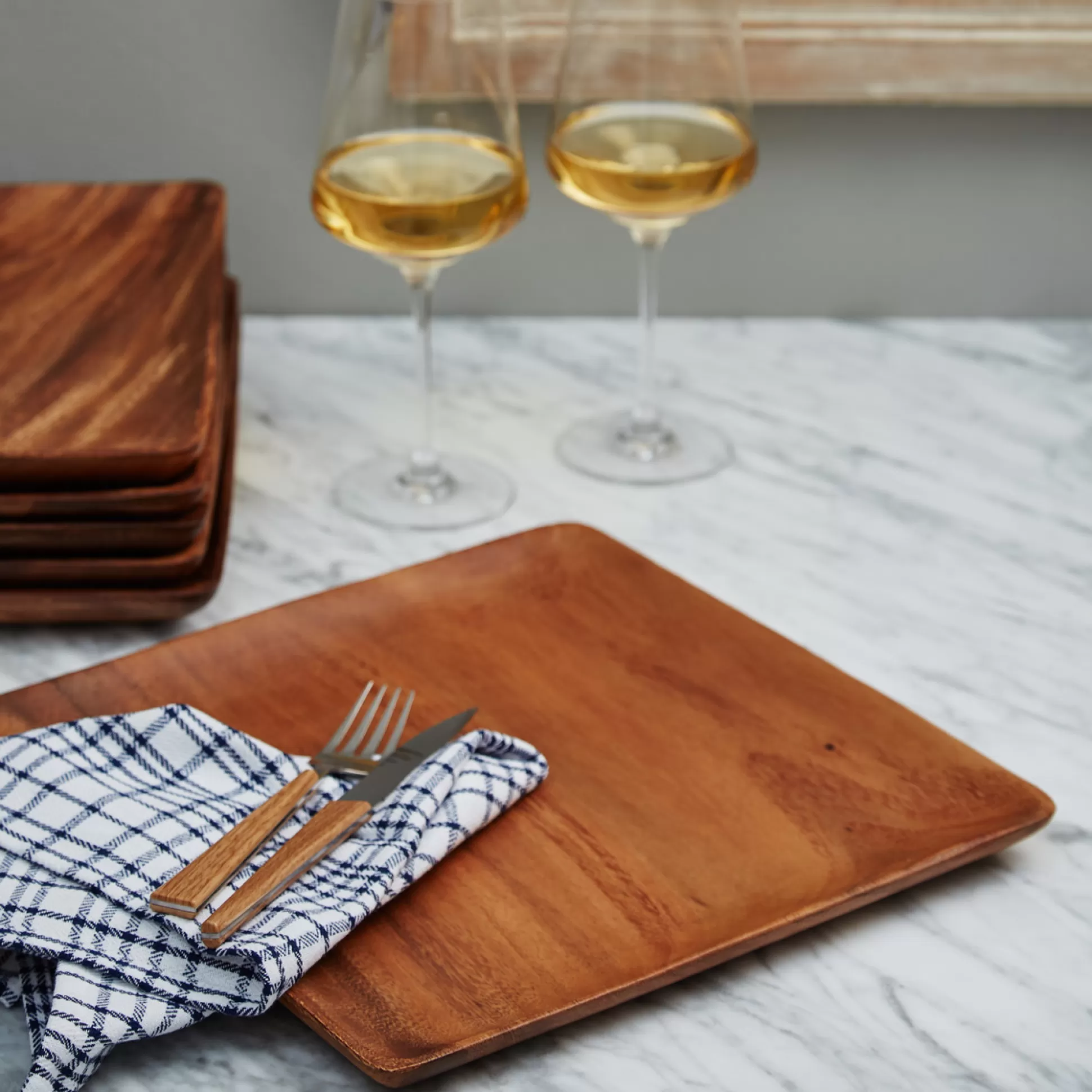 Plates>Meadows and Byrne Acacia Wood Square Charger Plate - Set Of 6