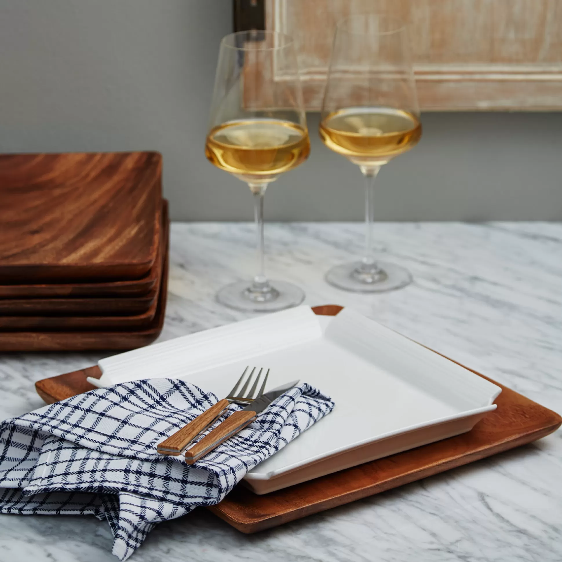 Plates>Meadows and Byrne Acacia Wood Square Charger Plate - Set Of 6