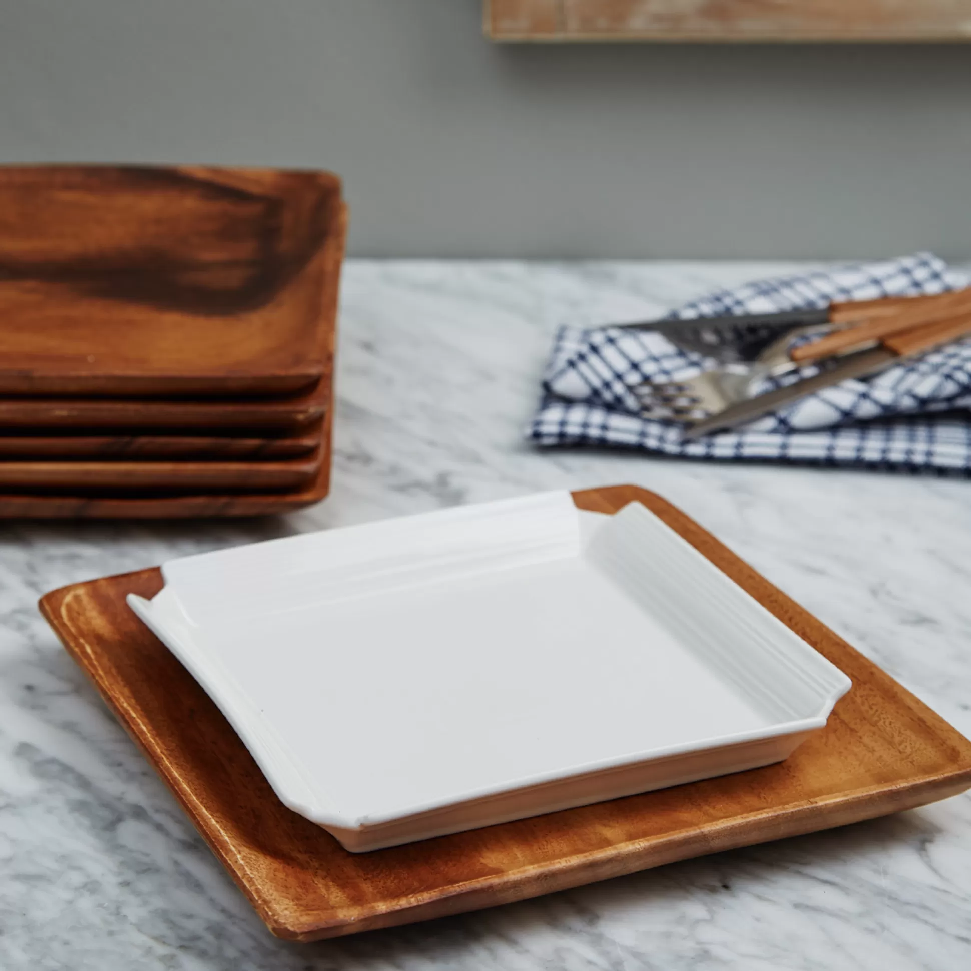 Plates>Meadows and Byrne Acacia Wood Square Plate Large - Set Of 6
