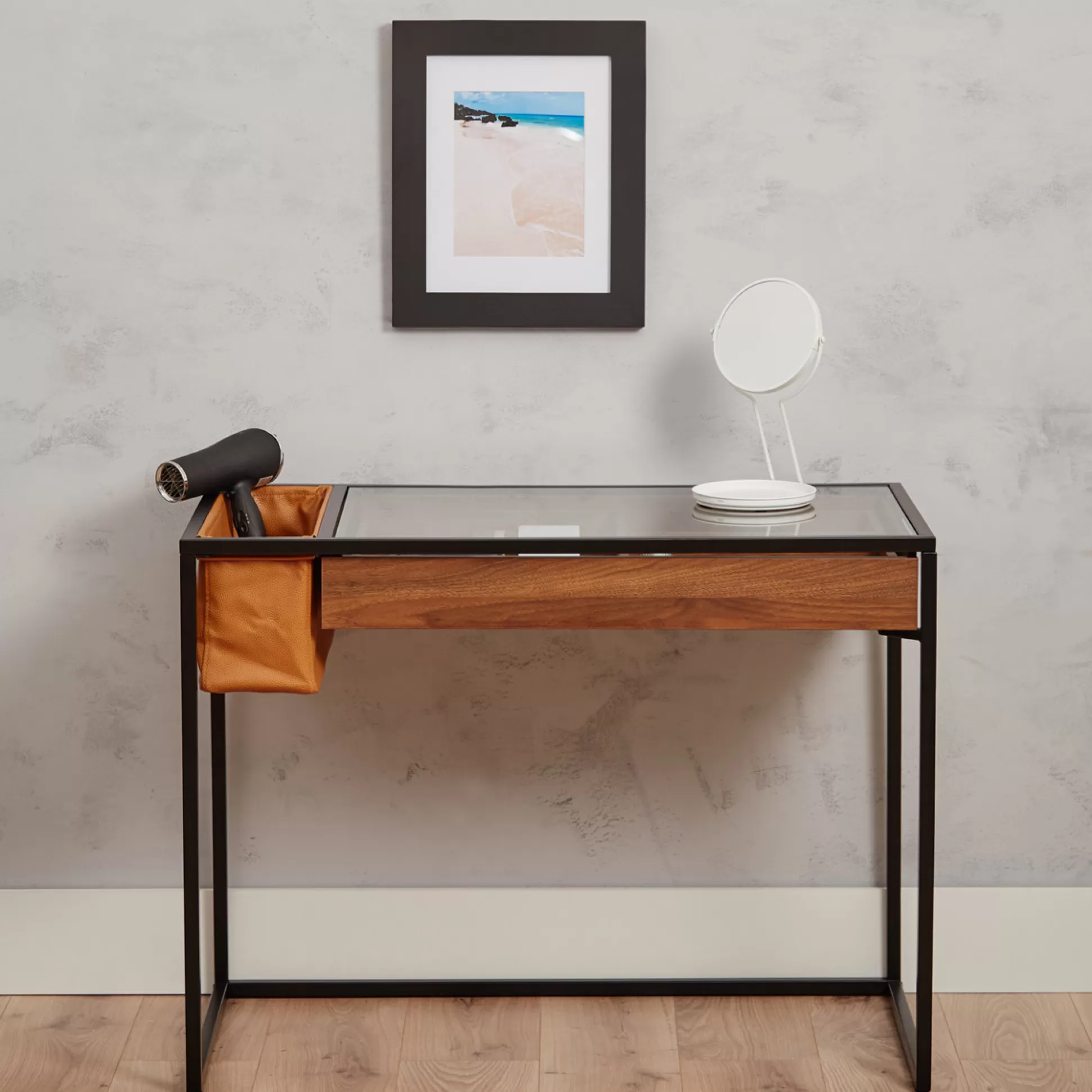 - Home Desks>Meadows and Byrne Adaline Walnut And Faux Leather Vanity Table