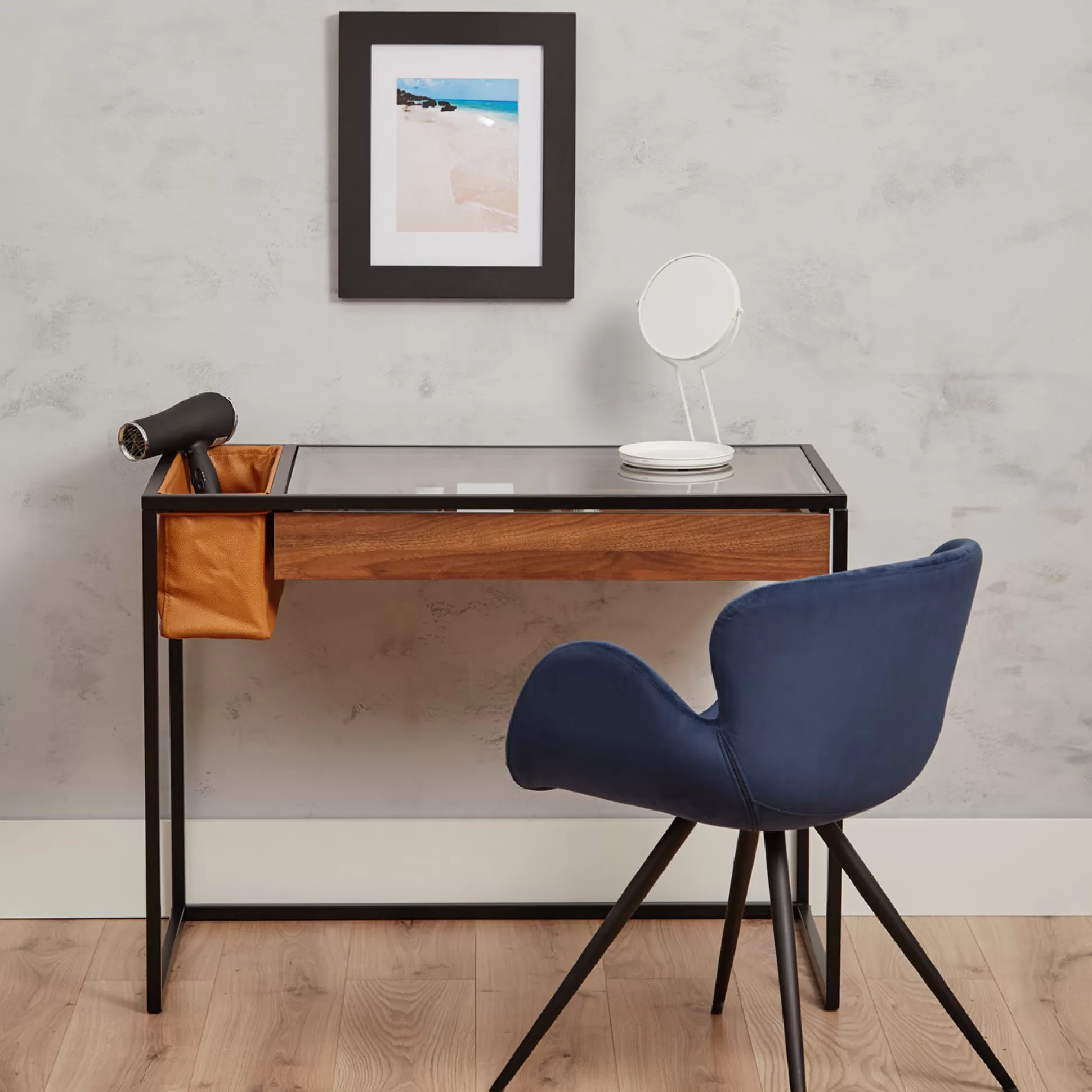 - Home Desks>Meadows and Byrne Adaline Walnut And Faux Leather Vanity Table