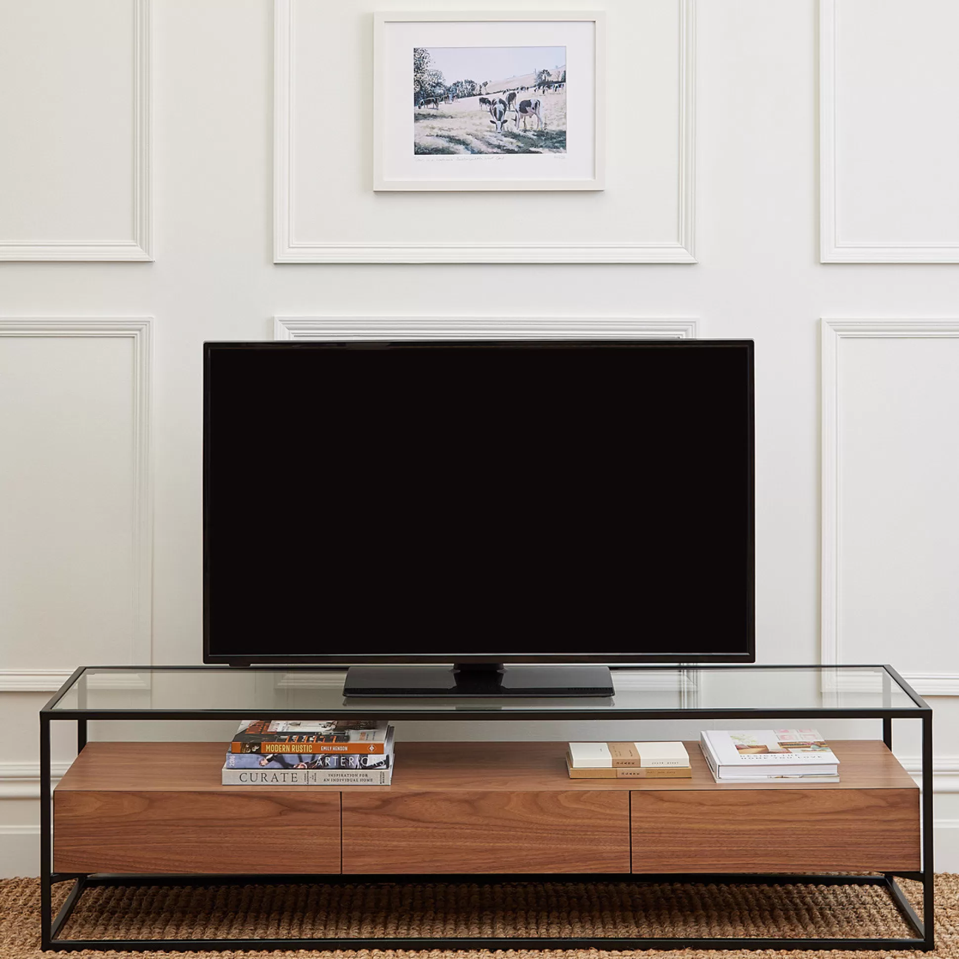 - Console Tables>Meadows and Byrne Ashabi Walnut And Glass Low Console