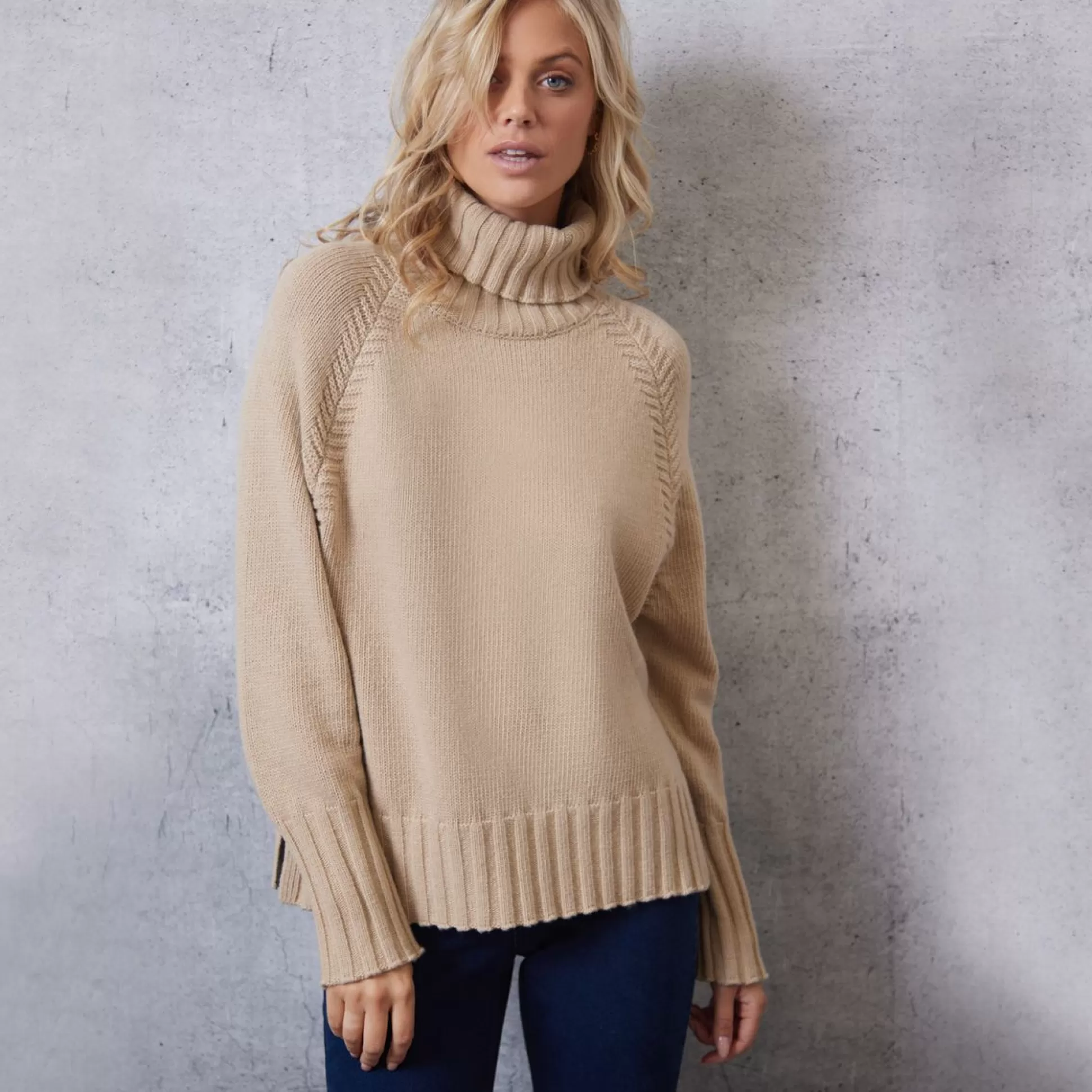 Jumpers & Cardigans>Meadows and Byrne Avery Turtleneck Wool Jumper Camel