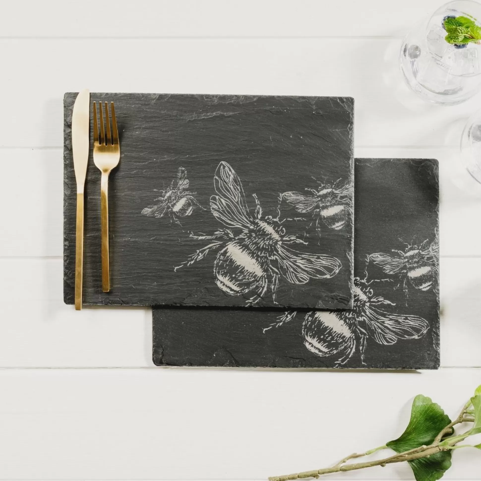 Table Linen>Meadows and Byrne Bee Slate Placemats - Set Of 2