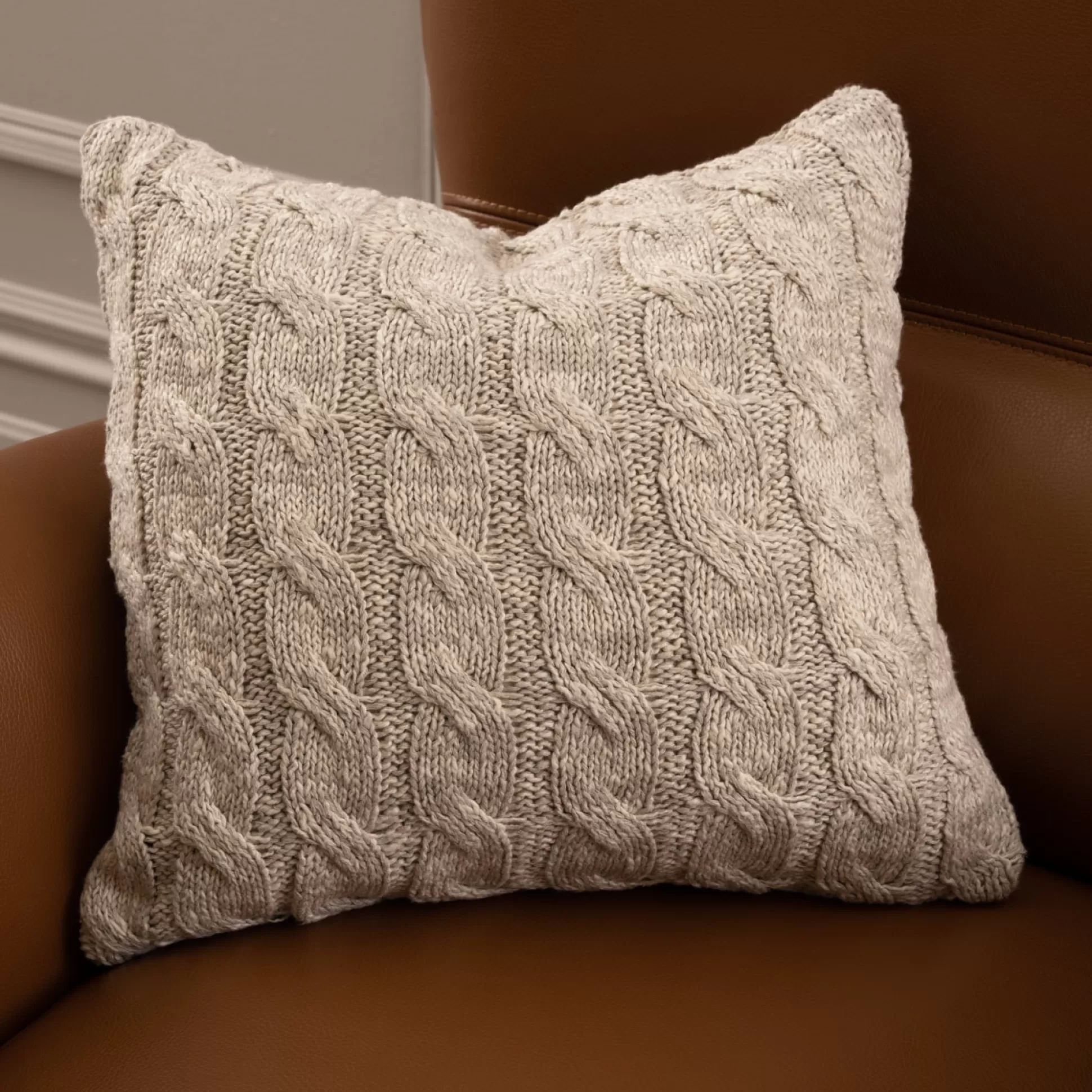 Cushions>Meadows and Byrne Beige & Cream Large Cable Cushion