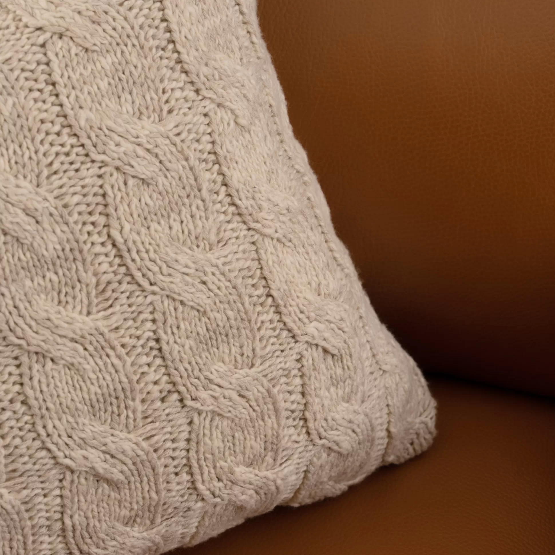 Cushions>Meadows and Byrne Beige & Cream Large Cable Cushion