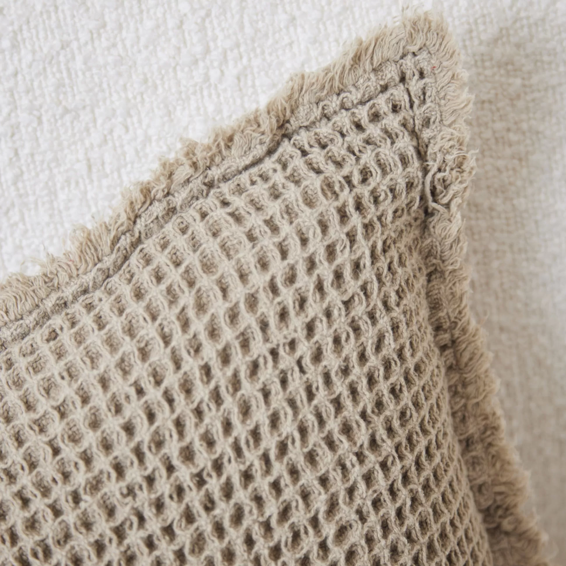 Cushions>Meadows and Byrne Beige Waffle Cushion With Frayed Edge