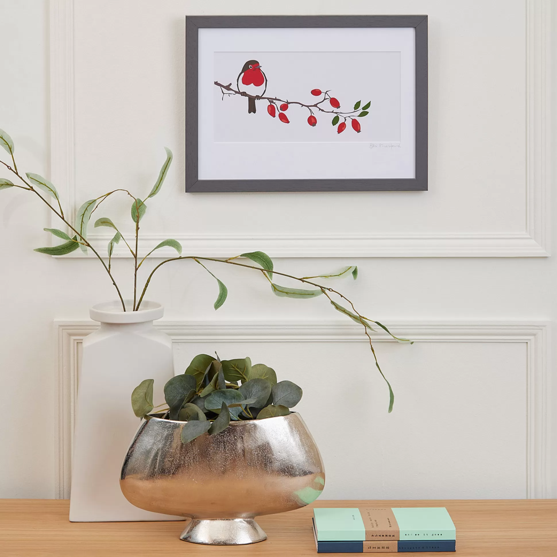 Wall Art & Picture Frames>Meadows and Byrne Bex Shelford - Robin & Rose Hip - Framed