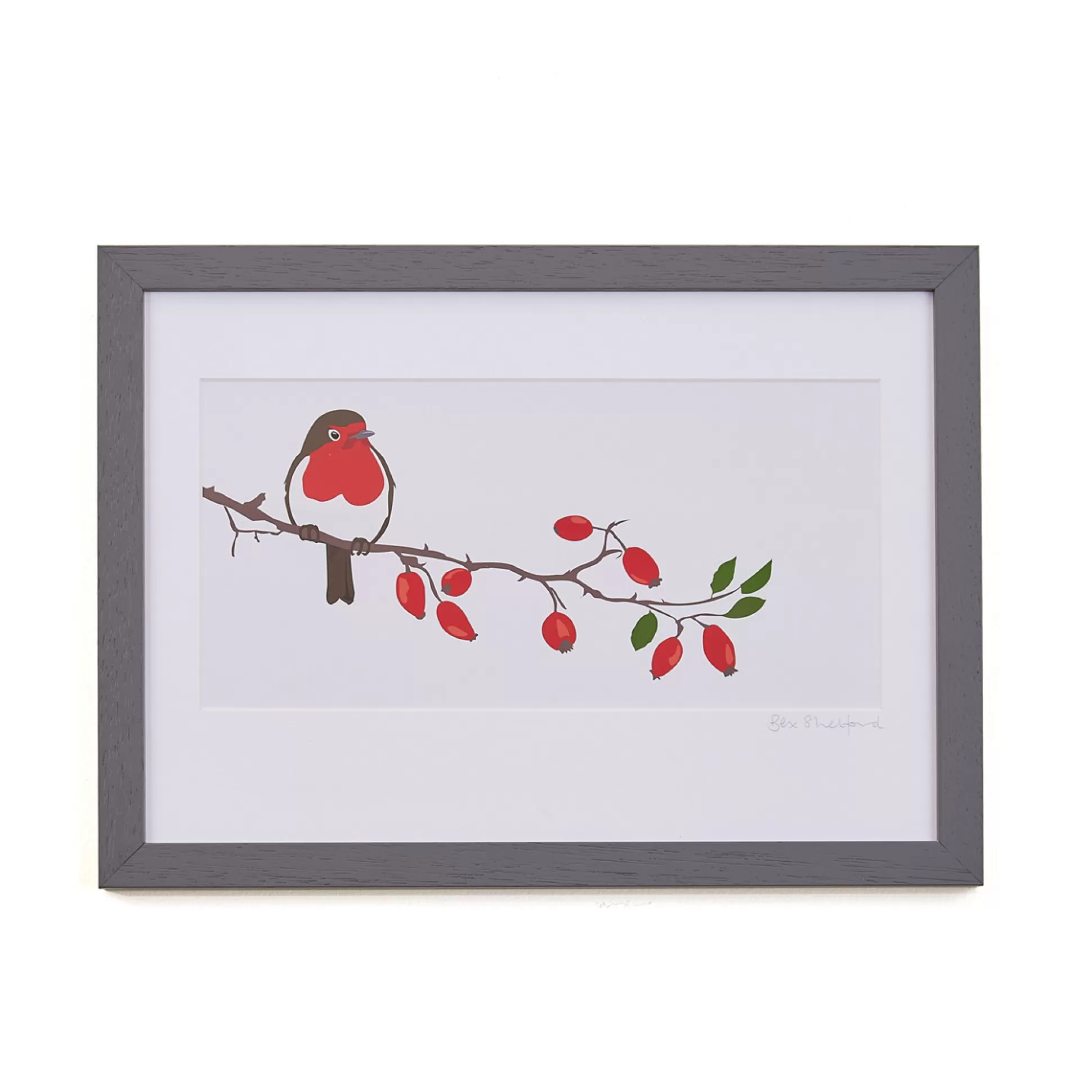 Wall Art & Picture Frames>Meadows and Byrne Bex Shelford - Robin & Rose Hip - Framed