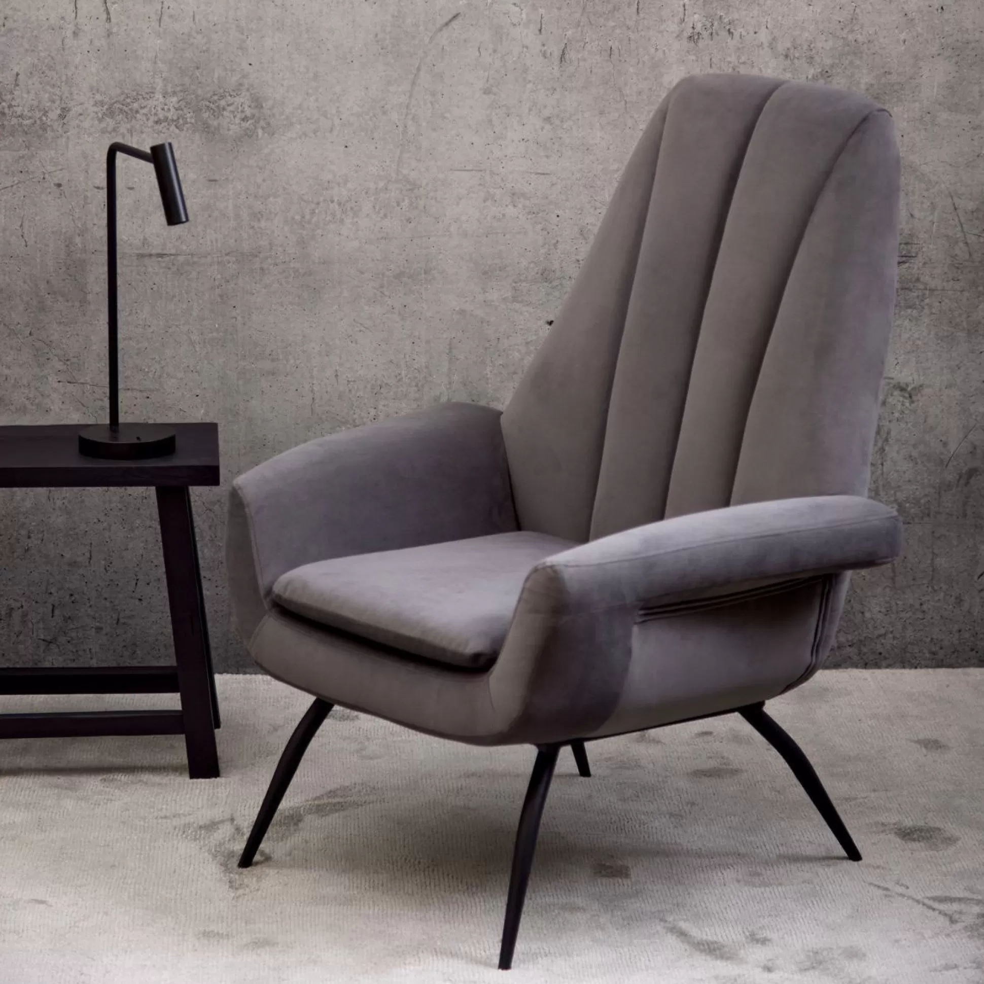 Armchairs>Meadows and Byrne Bibi Charcoal Velvet Lounge Chair