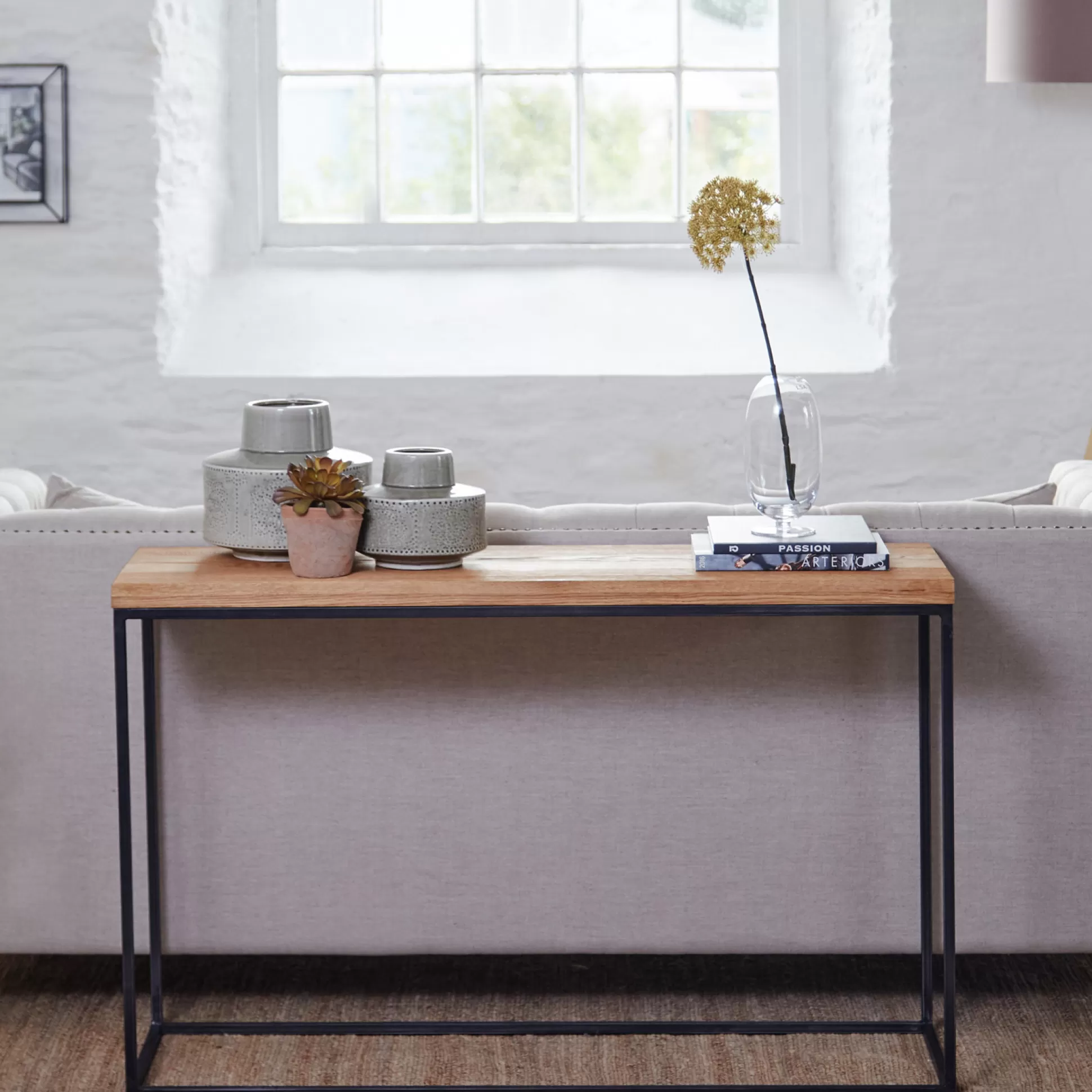 - Console Tables>Meadows and Byrne Calia Oak Top Console Table