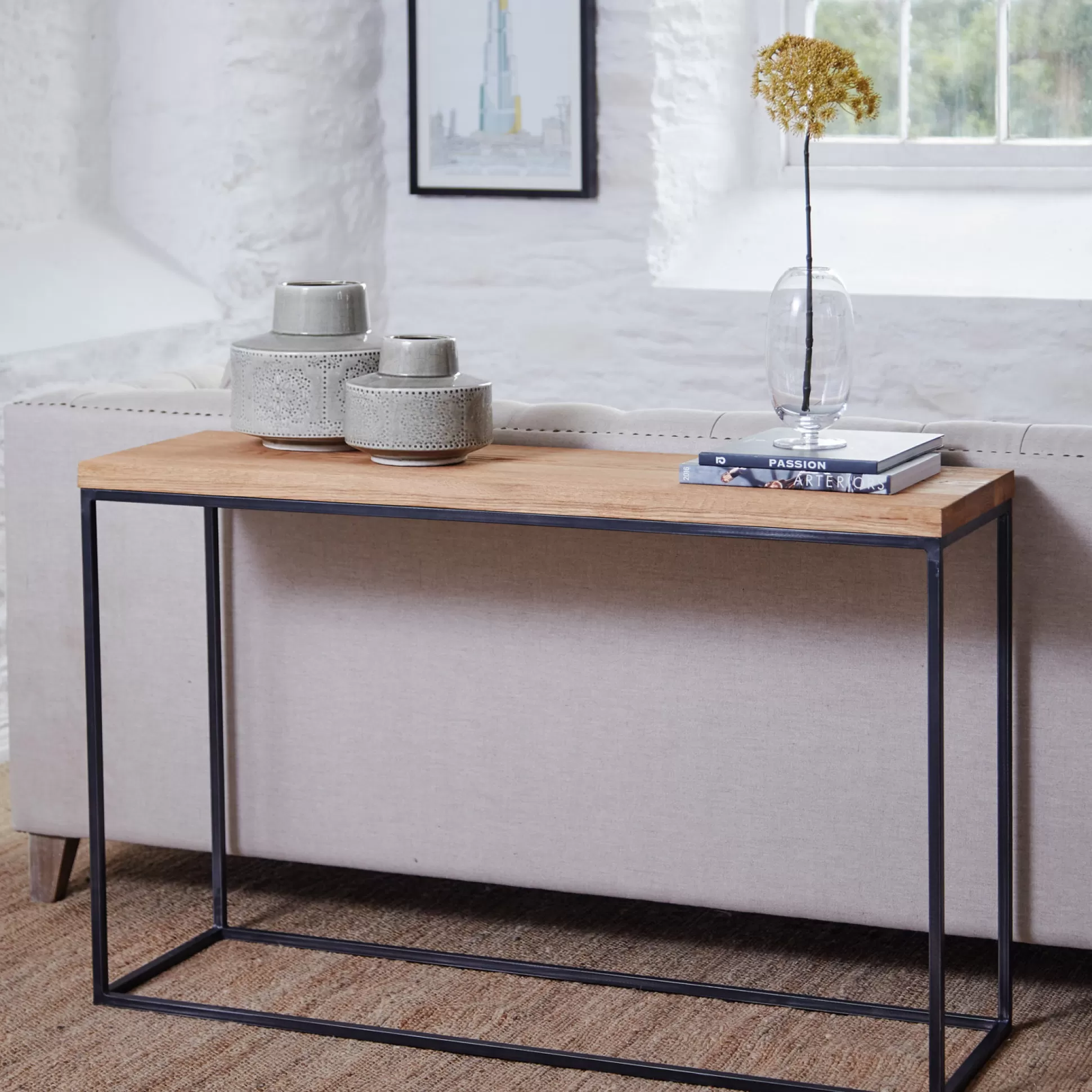 - Console Tables>Meadows and Byrne Calia Oak Top Console Table