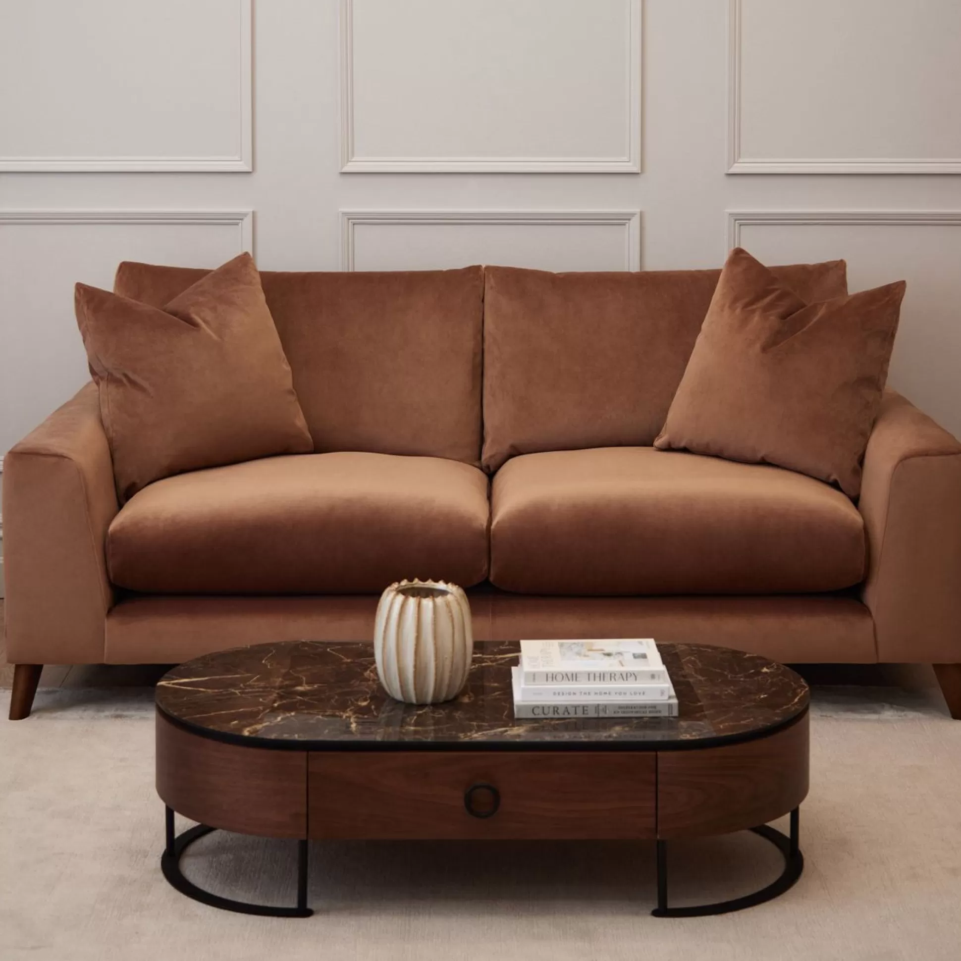 - 3 Seater Sofas>Meadows and Byrne Carter 3 Seater Sofa Camel Velvet