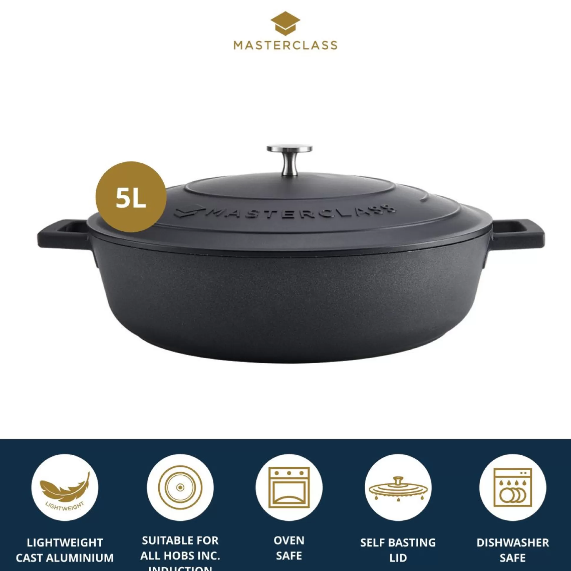 Cookware>Meadows and Byrne Cast Aluminium Shallow Casserole Dish 32Cm - Black