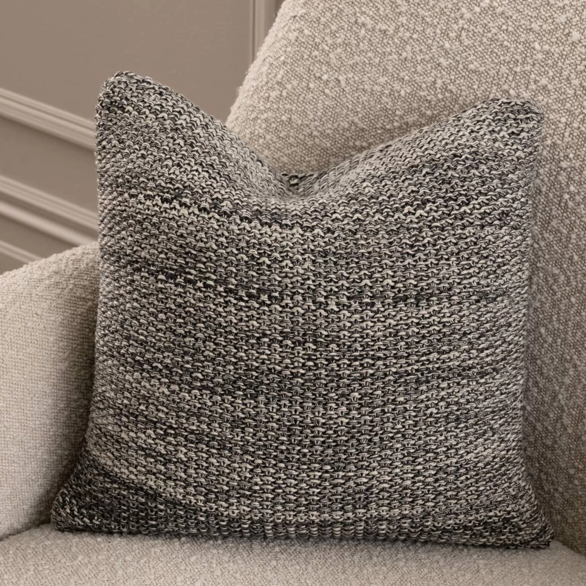 Cushions>Meadows and Byrne Charcoal & Nat Marl Moss Stitch Cushion