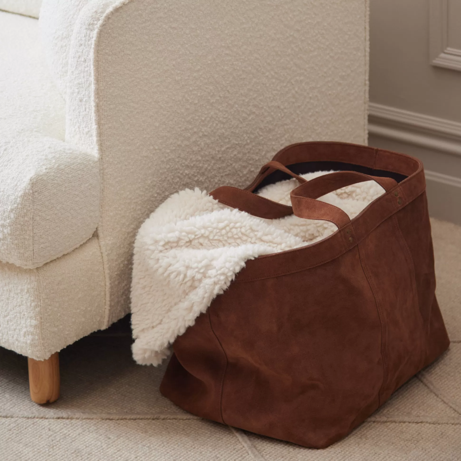 Storage>Meadows and Byrne Cognac Suede Storage Basket