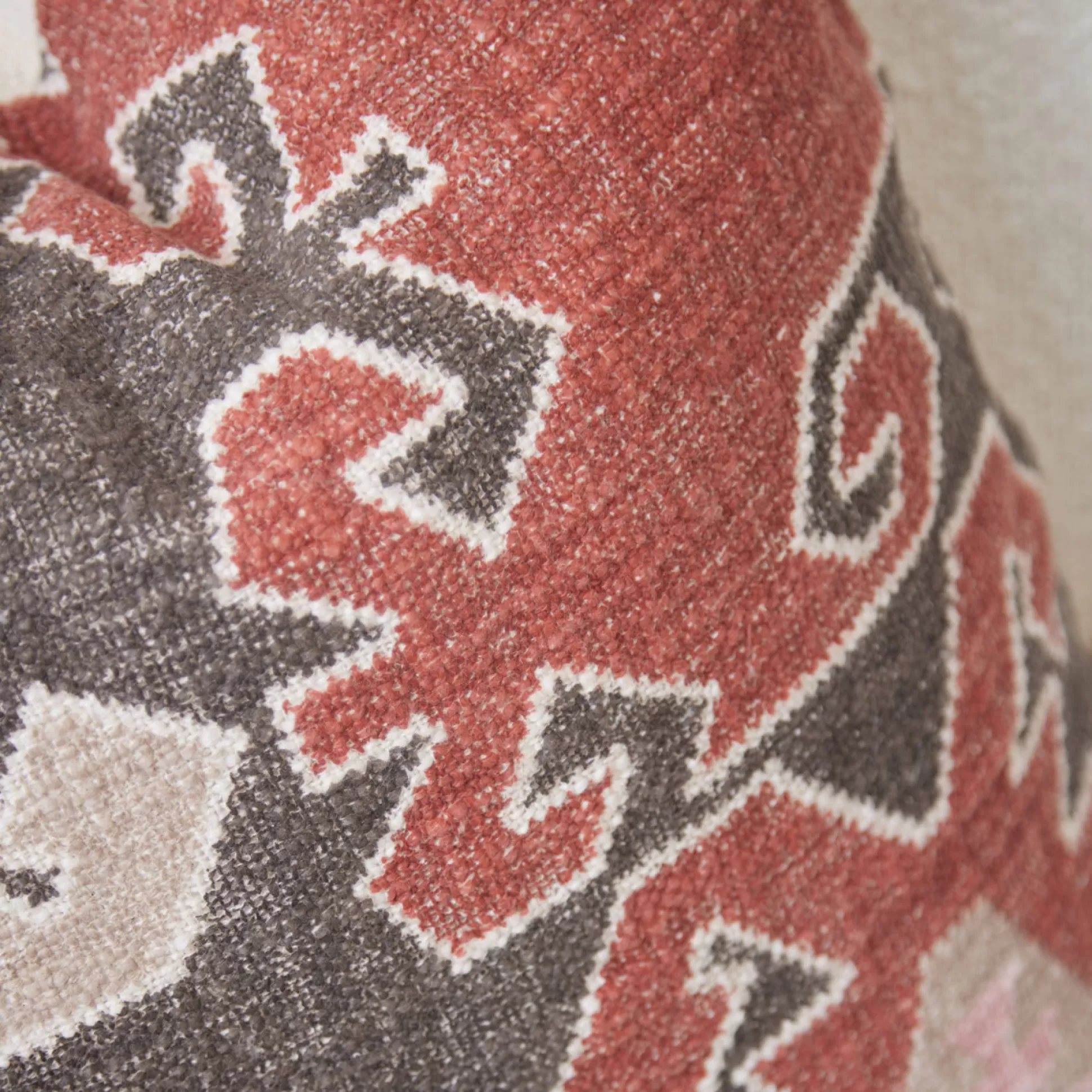 Cushions>Meadows and Byrne Coral & Grey Aztec Cushion
