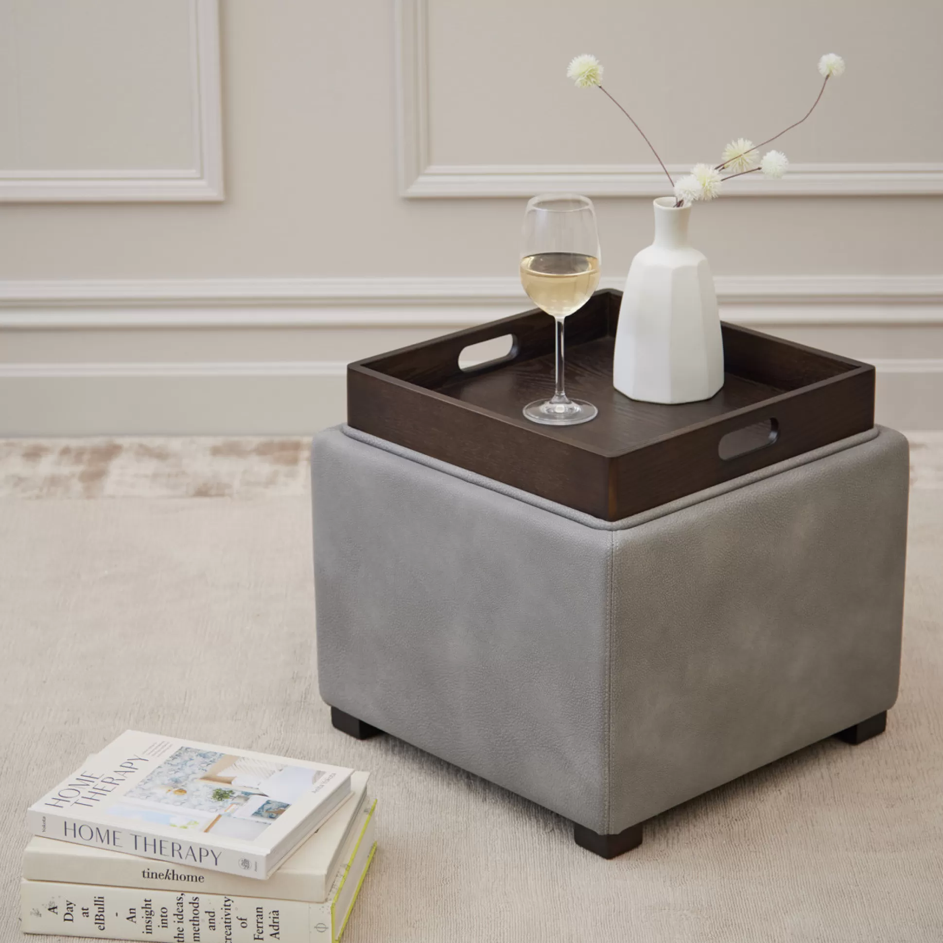 Ottomans&Footstools>Meadows and Byrne Davis Storage Ottoman - Grey