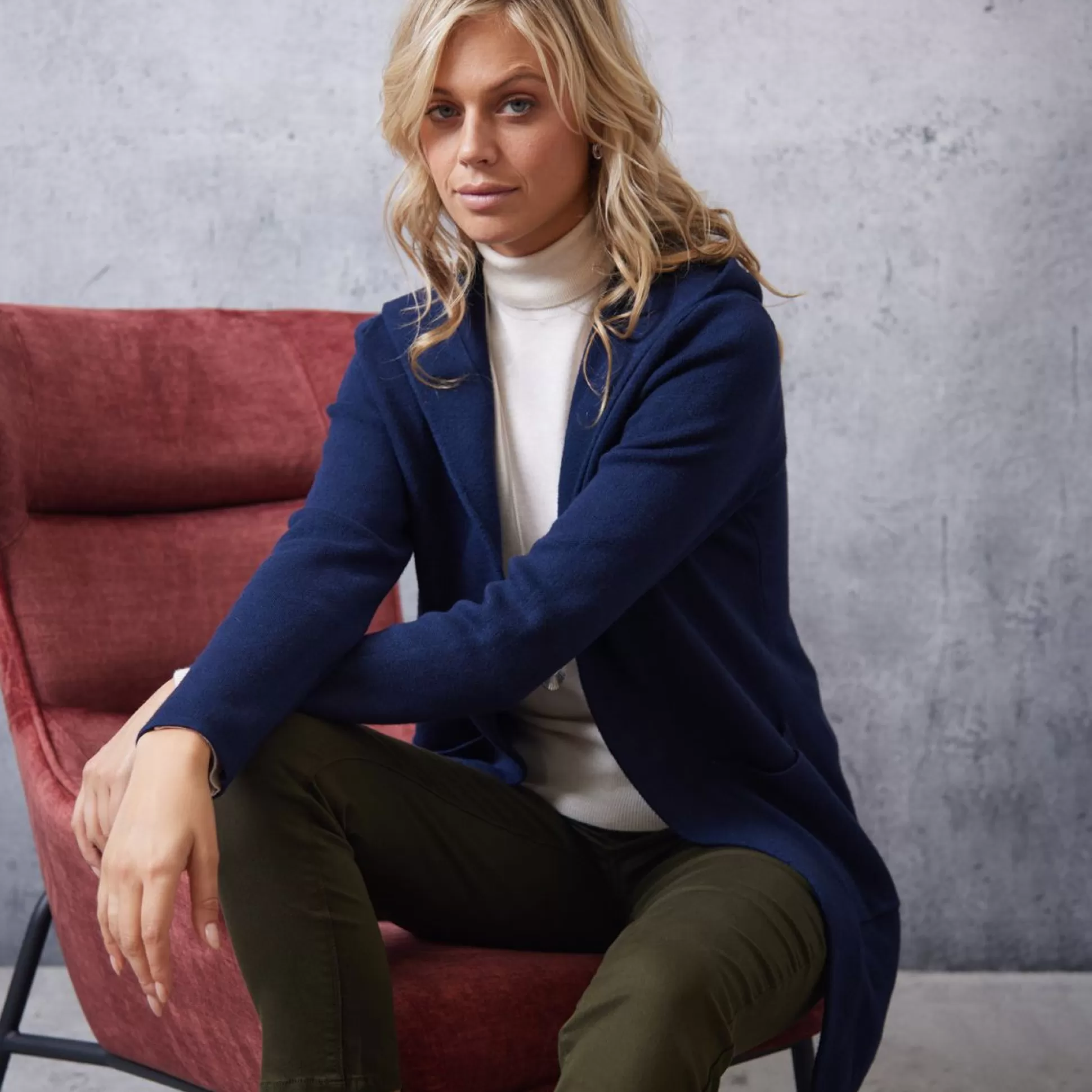 Jumpers & Cardigans>Meadows and Byrne Deborah Hooded Cardigan With Pockets Navy