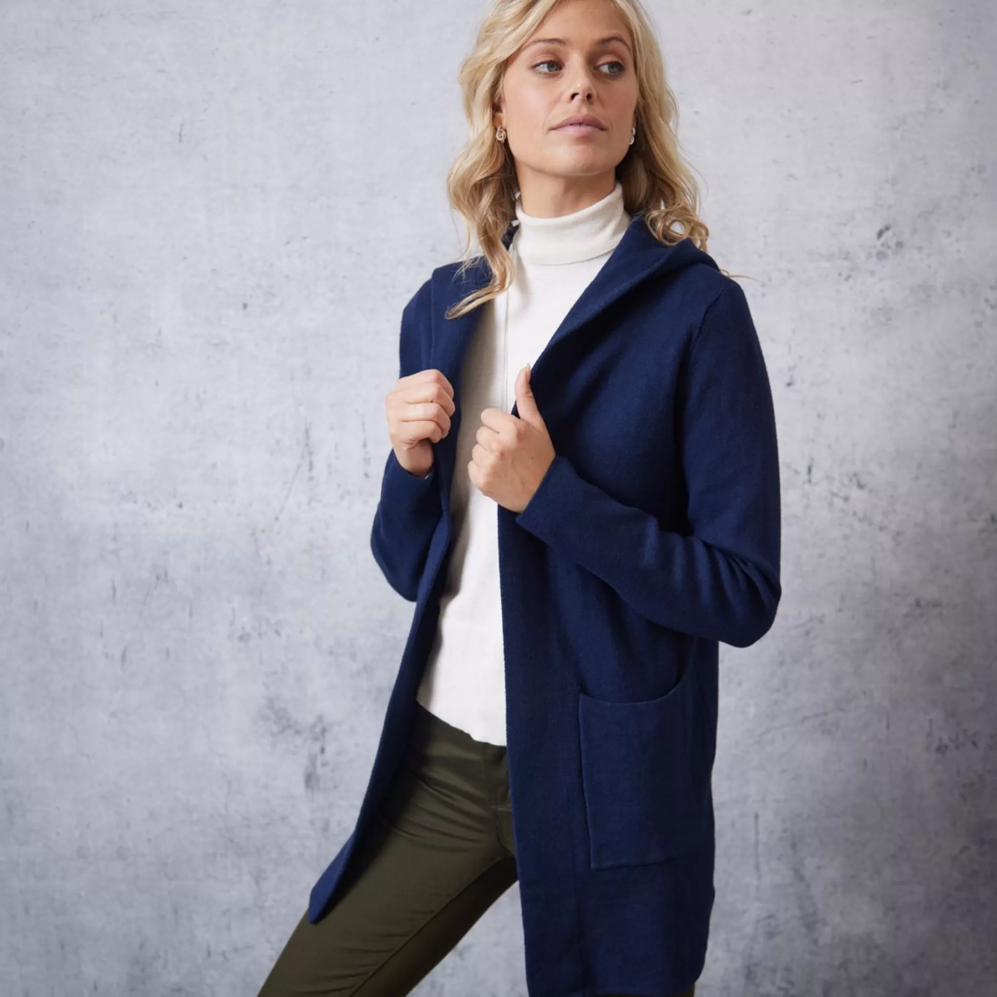 Jumpers & Cardigans>Meadows and Byrne Deborah Hooded Cardigan With Pockets Navy