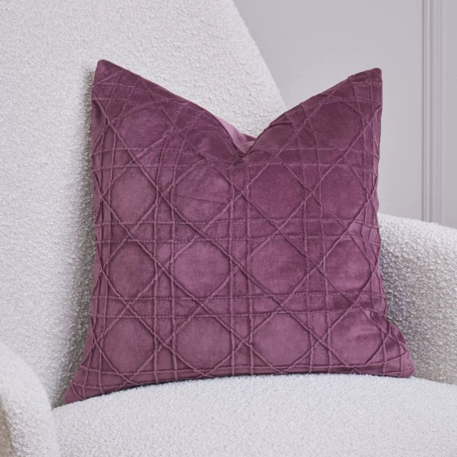 Cushions>Meadows and Byrne Diamond Pintuck Aubergine Cushion