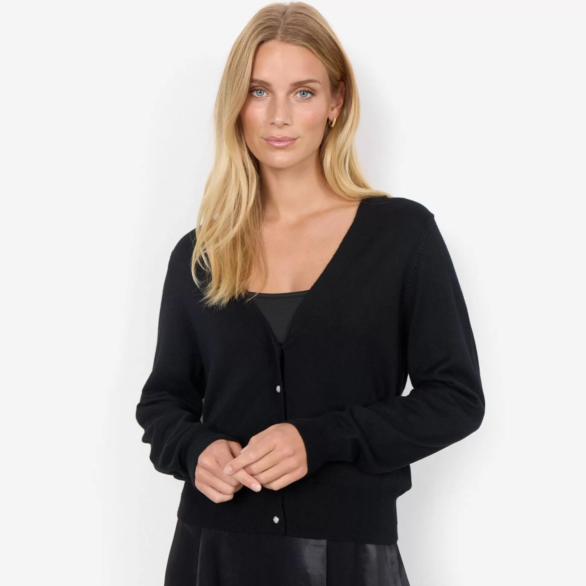 Jumpers & Cardigans>Meadows and Byrne Dollie V-Neck Button Cardigan Black