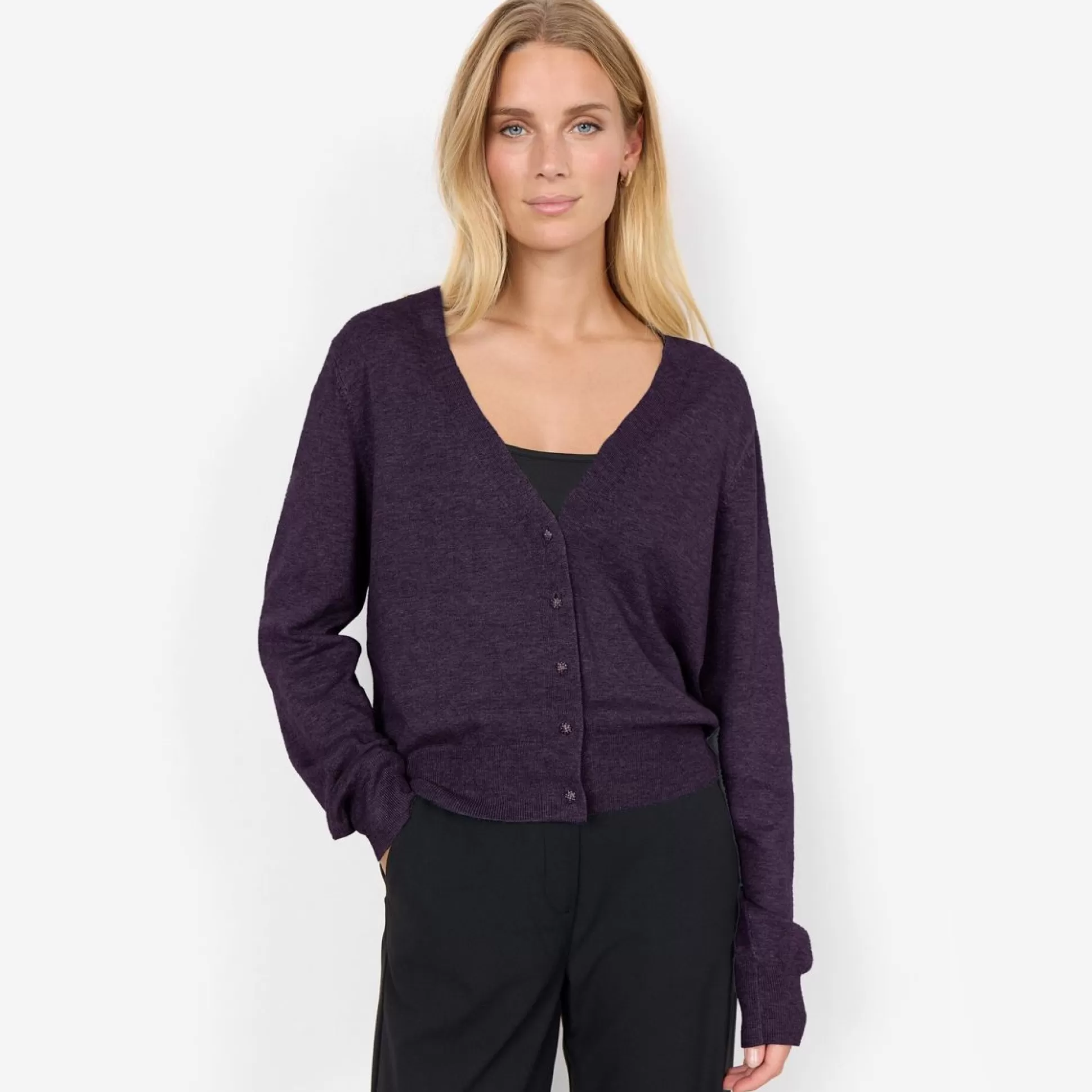 Jumpers & Cardigans>Meadows and Byrne Dollie V-Neck Button Cardigan Grape