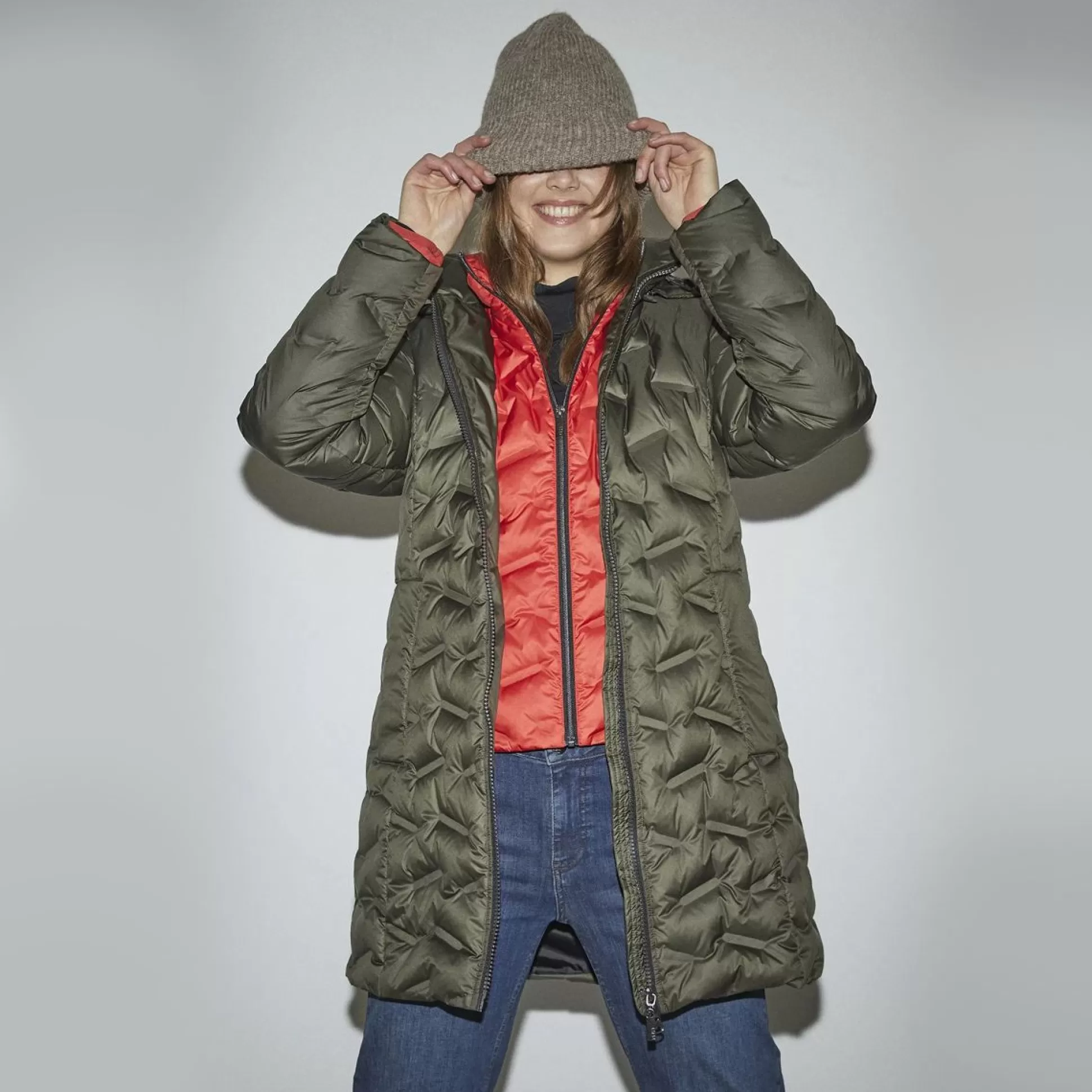 Coats & Jackets>Meadows and Byrne Down Coat With Detachable Hood Khaki