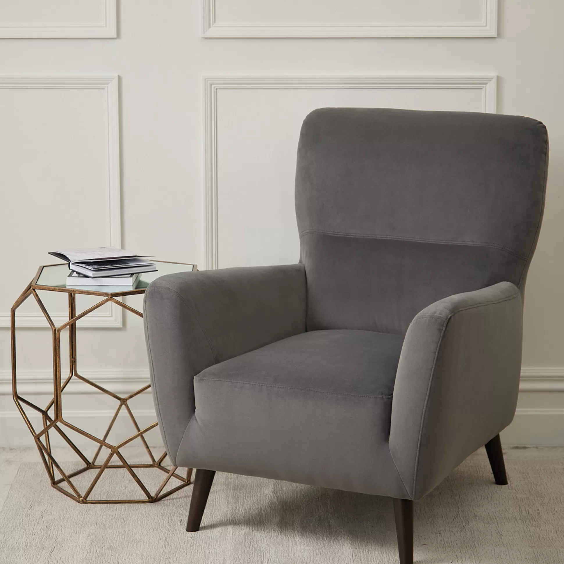 Armchairs>Meadows and Byrne Drew Velvet High Back Chair - Pewter