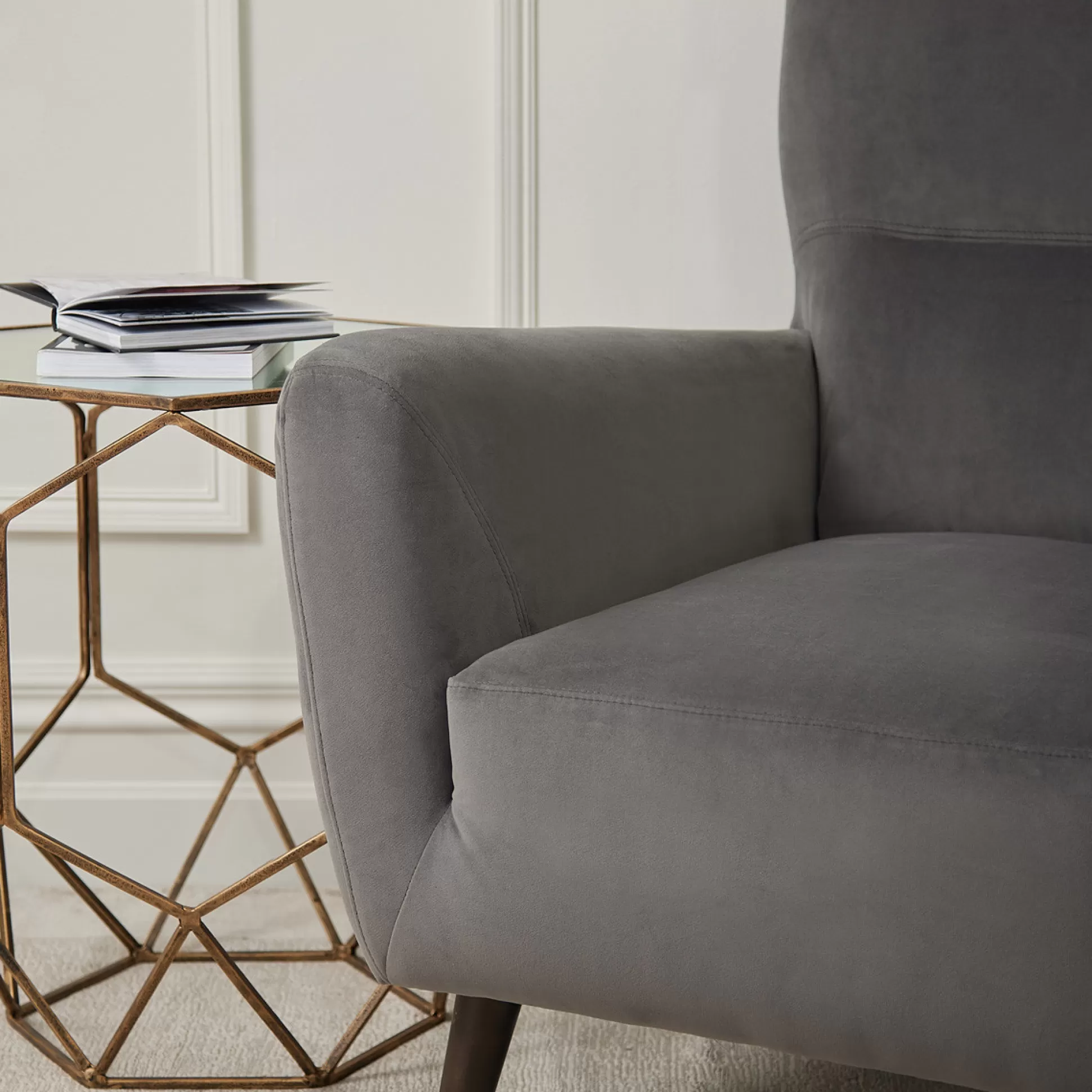 Armchairs>Meadows and Byrne Drew Velvet High Back Chair - Pewter
