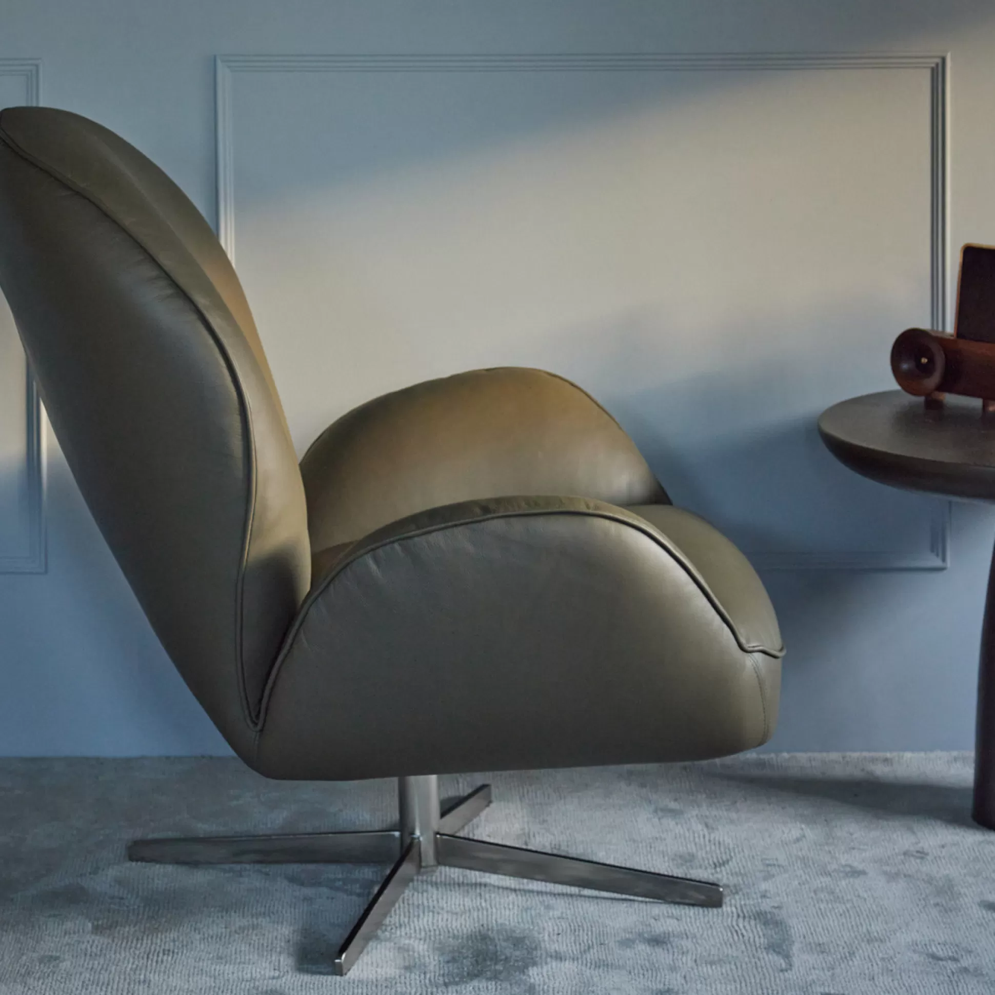 Armchairs>Meadows and Byrne Flemming Dark Olive Leather Swivel Chair