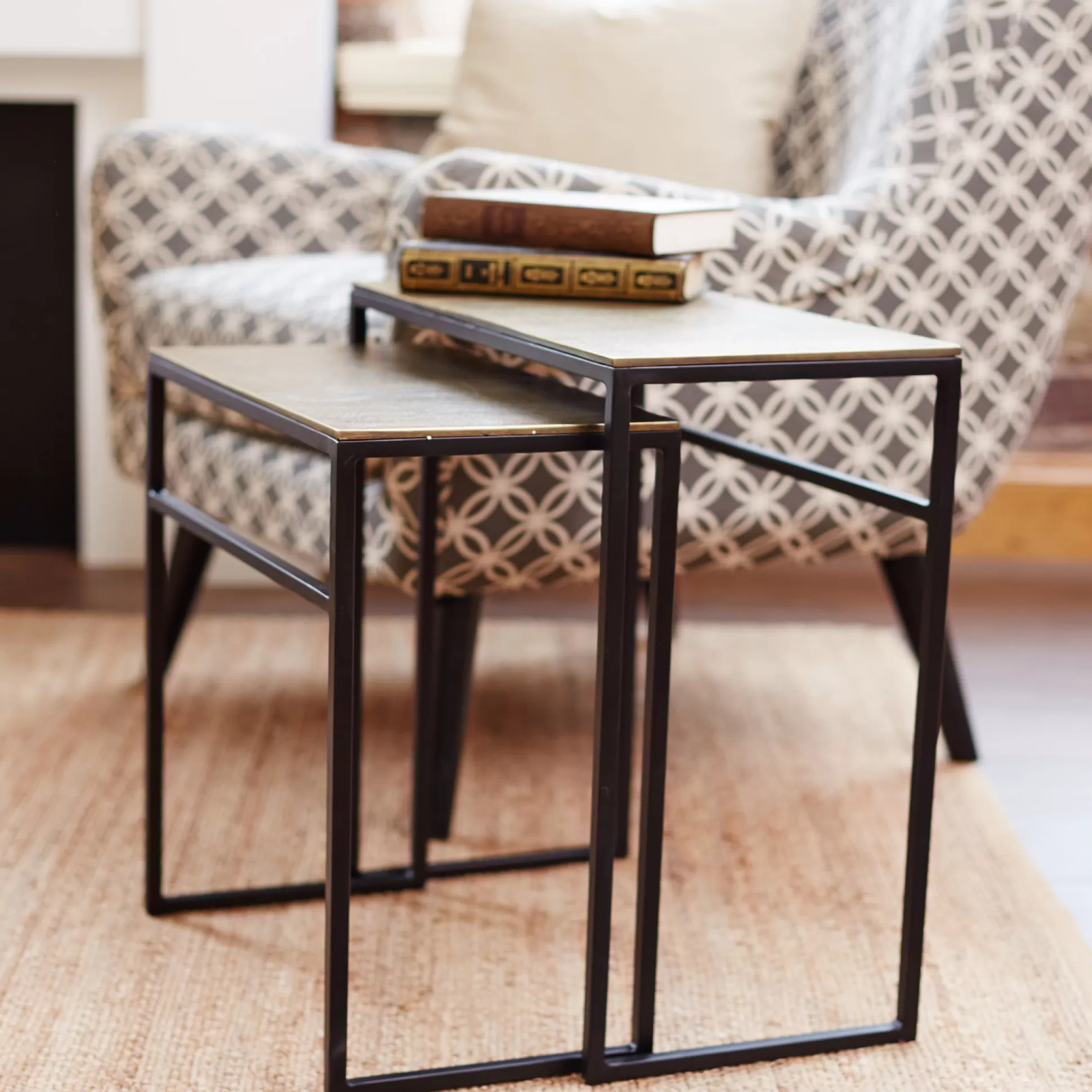 - Side Tables>Meadows and Byrne Folio Rectangular Nesting Tables - Vintage Brass