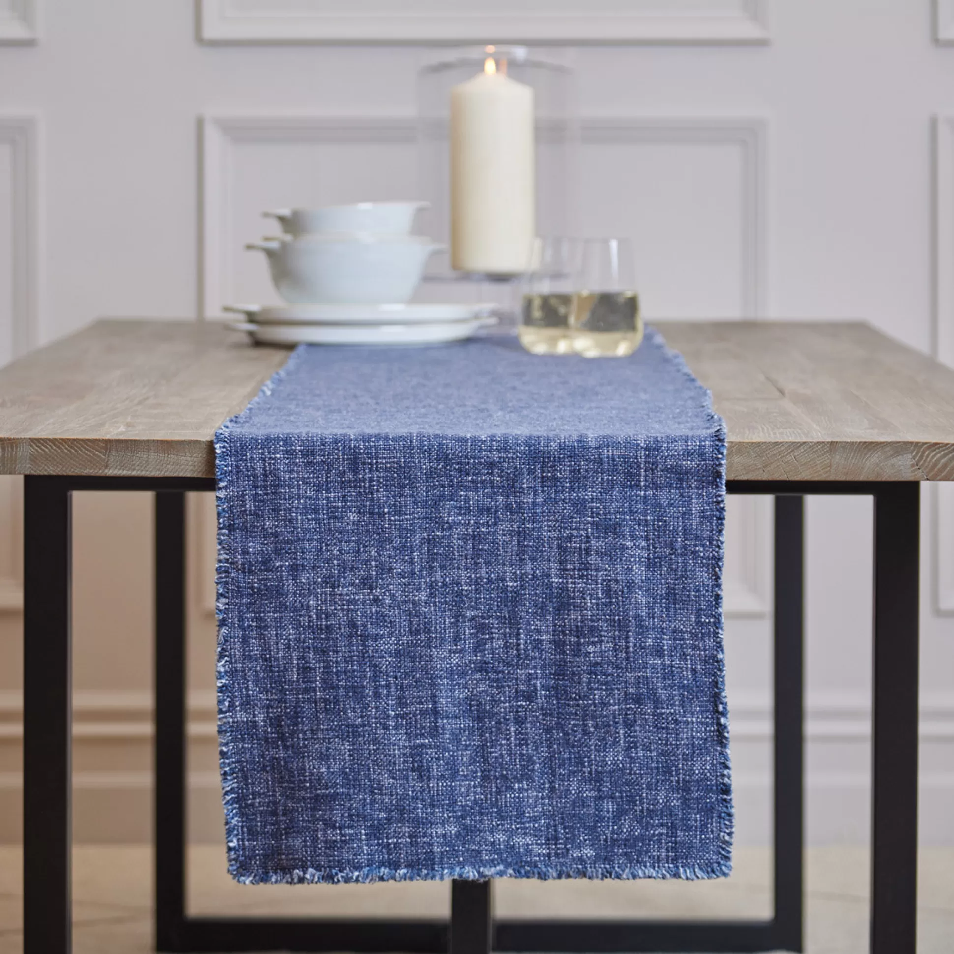 Table Linen>Meadows and Byrne Fringed Linen Runner - Blue