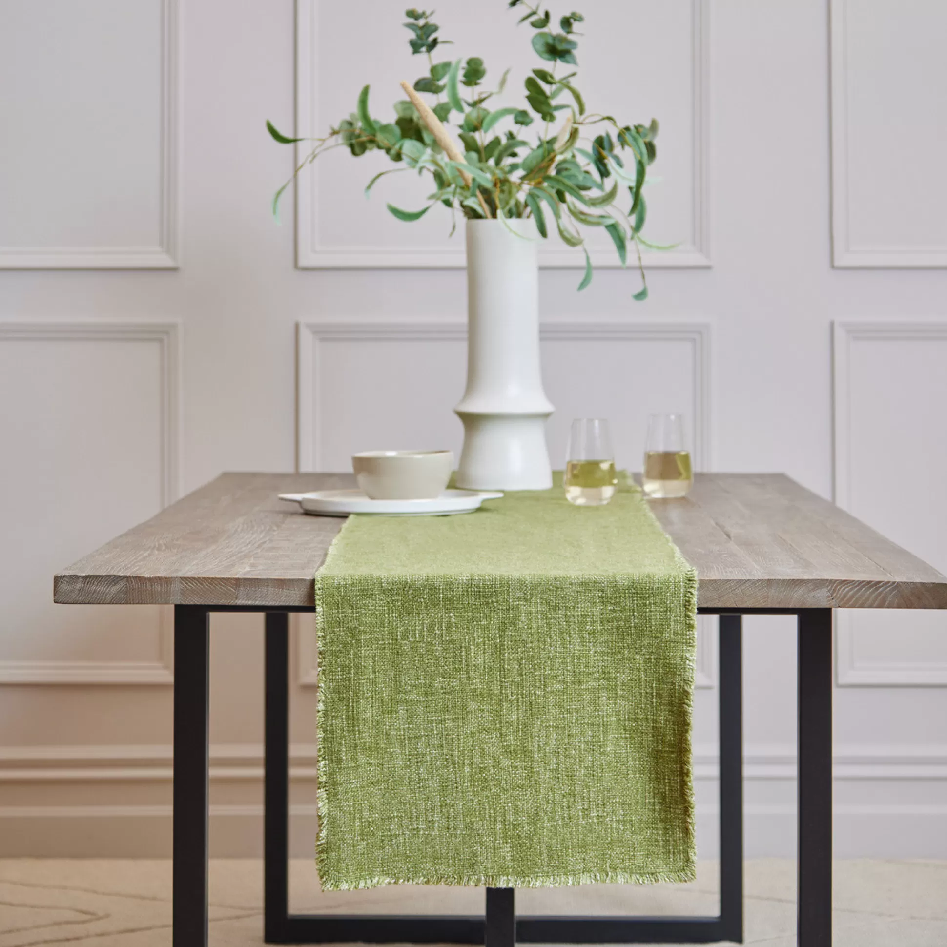 Table Linen>Meadows and Byrne Fringed Linen Runner - Green