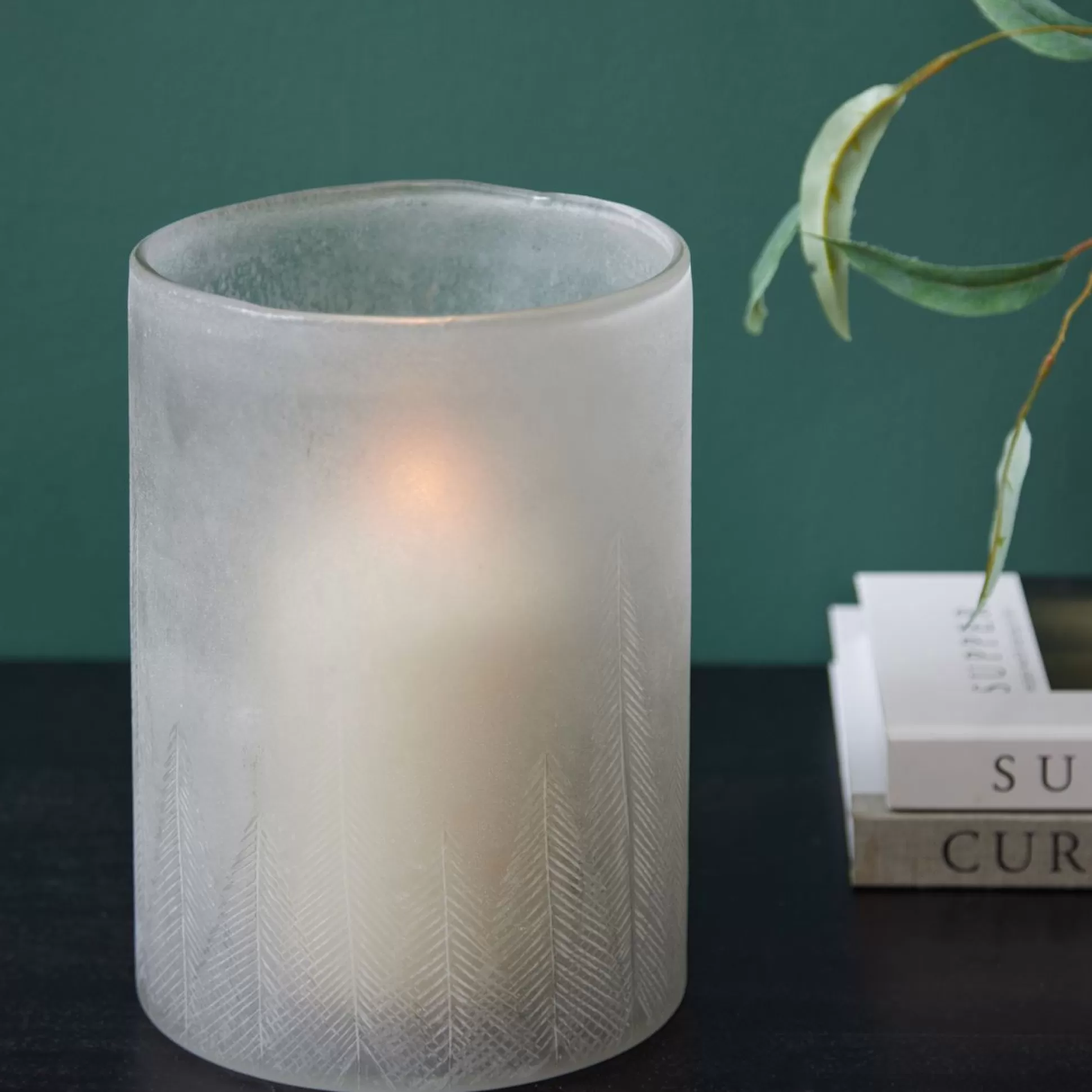 Candle Holders>Meadows and Byrne Frosted Treescape Etched Hurricane