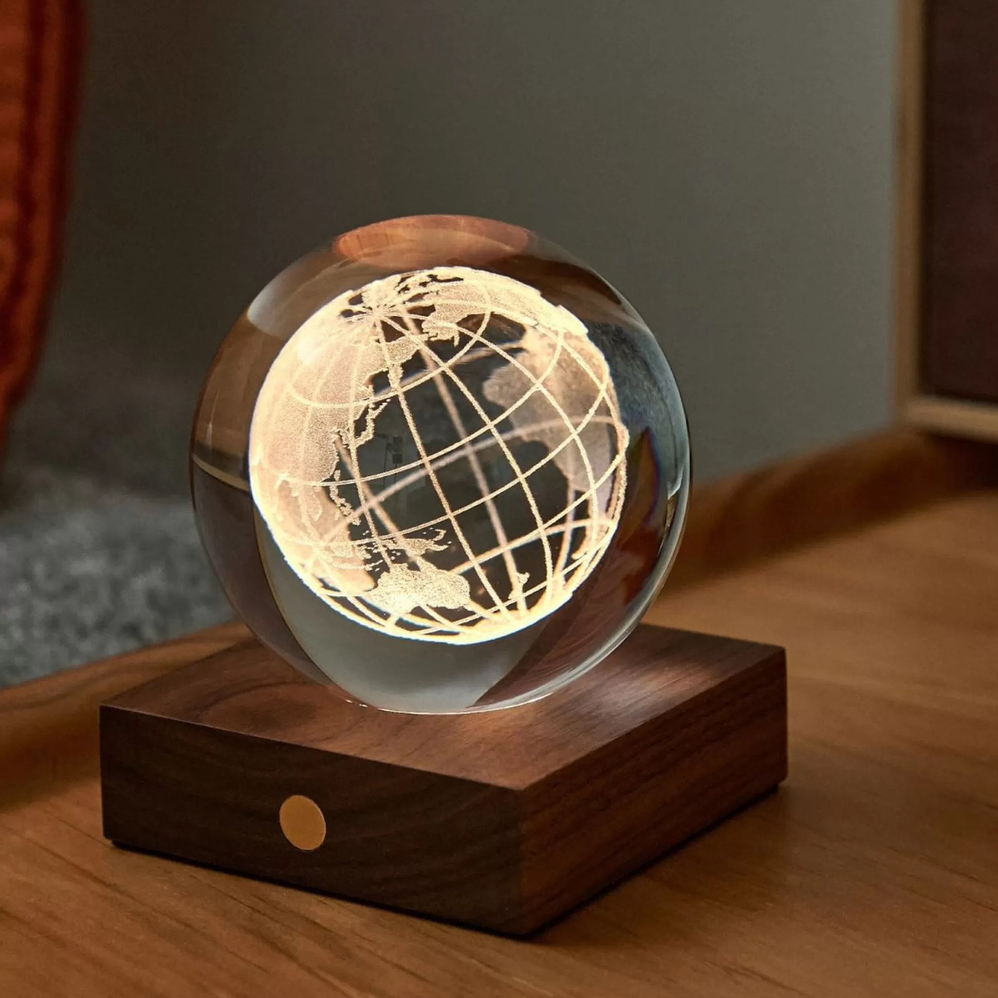Lamps>Meadows and Byrne Ginko Amber Crystal Ball World Globe Night Light