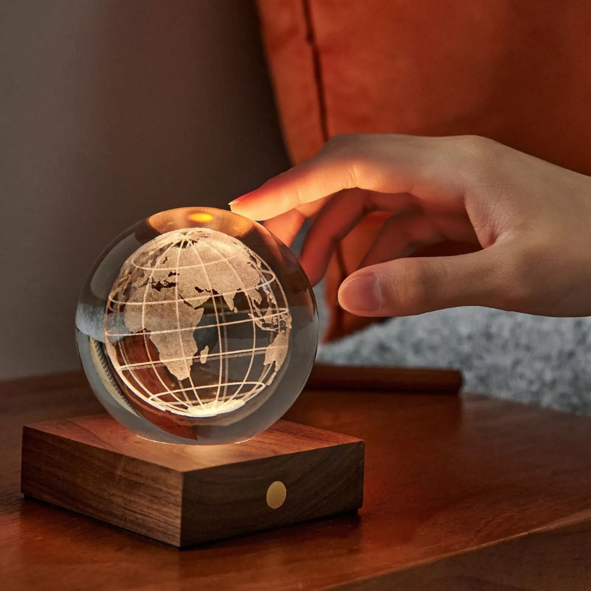 Lamps>Meadows and Byrne Ginko Amber Crystal Ball World Globe Night Light