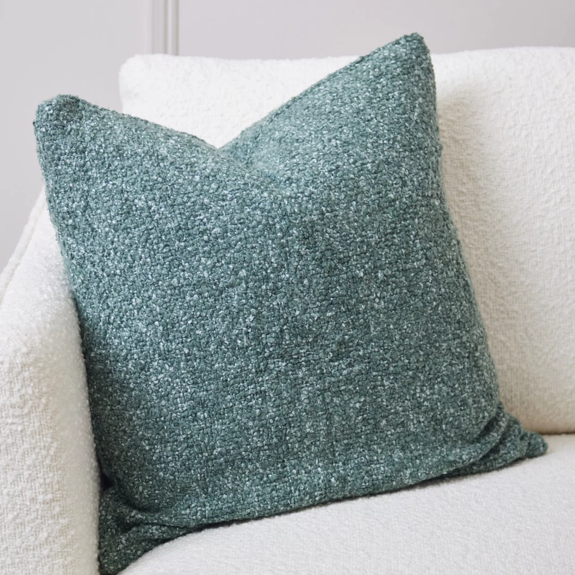 Cushions>Meadows and Byrne Green Boucle Yarn Cushion