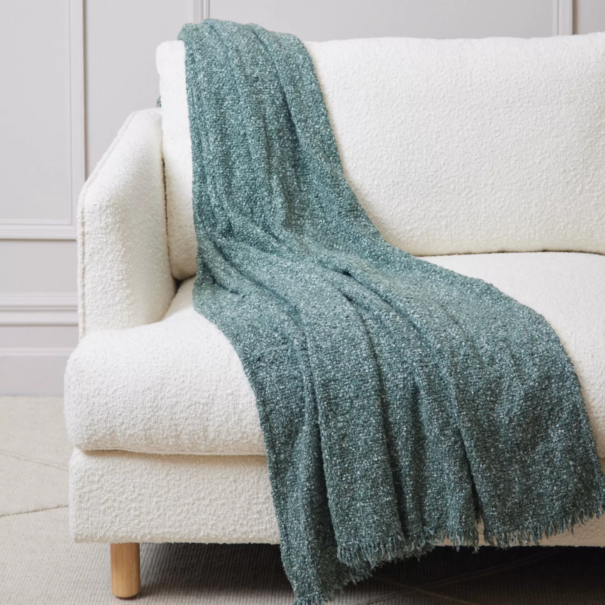 Blankets & Throws>Meadows and Byrne Green Boucle Yarn Throw