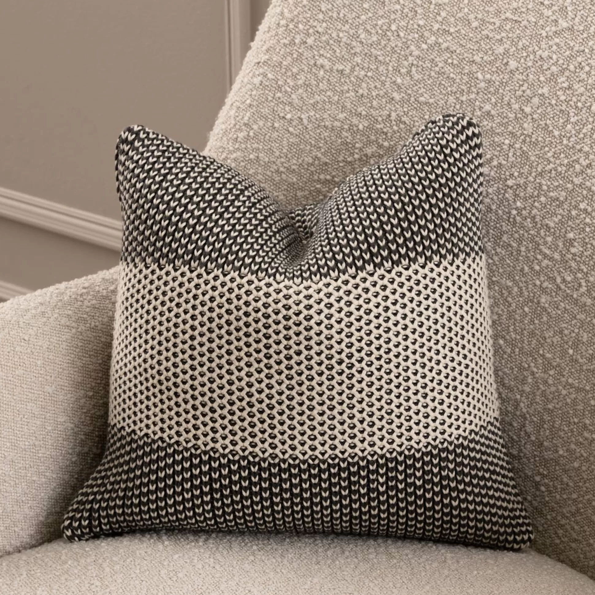 Cushions>Meadows and Byrne Grey And Cream Honeybee Stripe Cushion