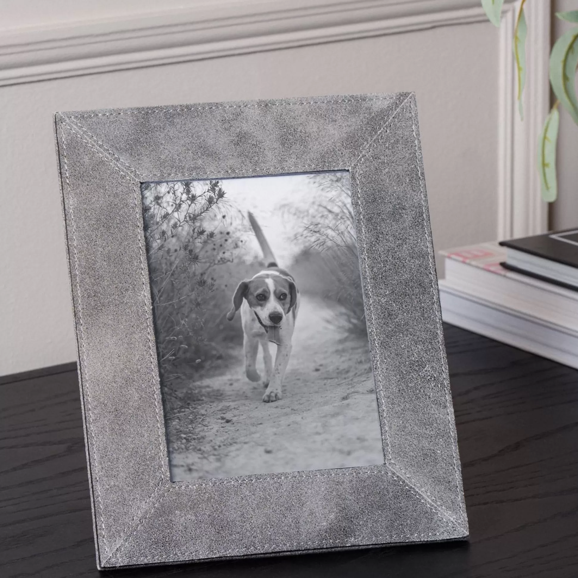 Wall Art & Picture Frames>Meadows and Byrne Grey Leather Picture Frame