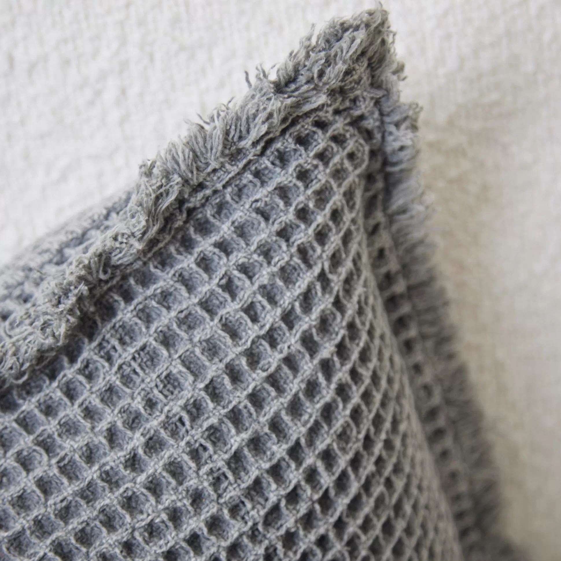 Cushions>Meadows and Byrne Grey Waffle Cushion With Frayed Edge