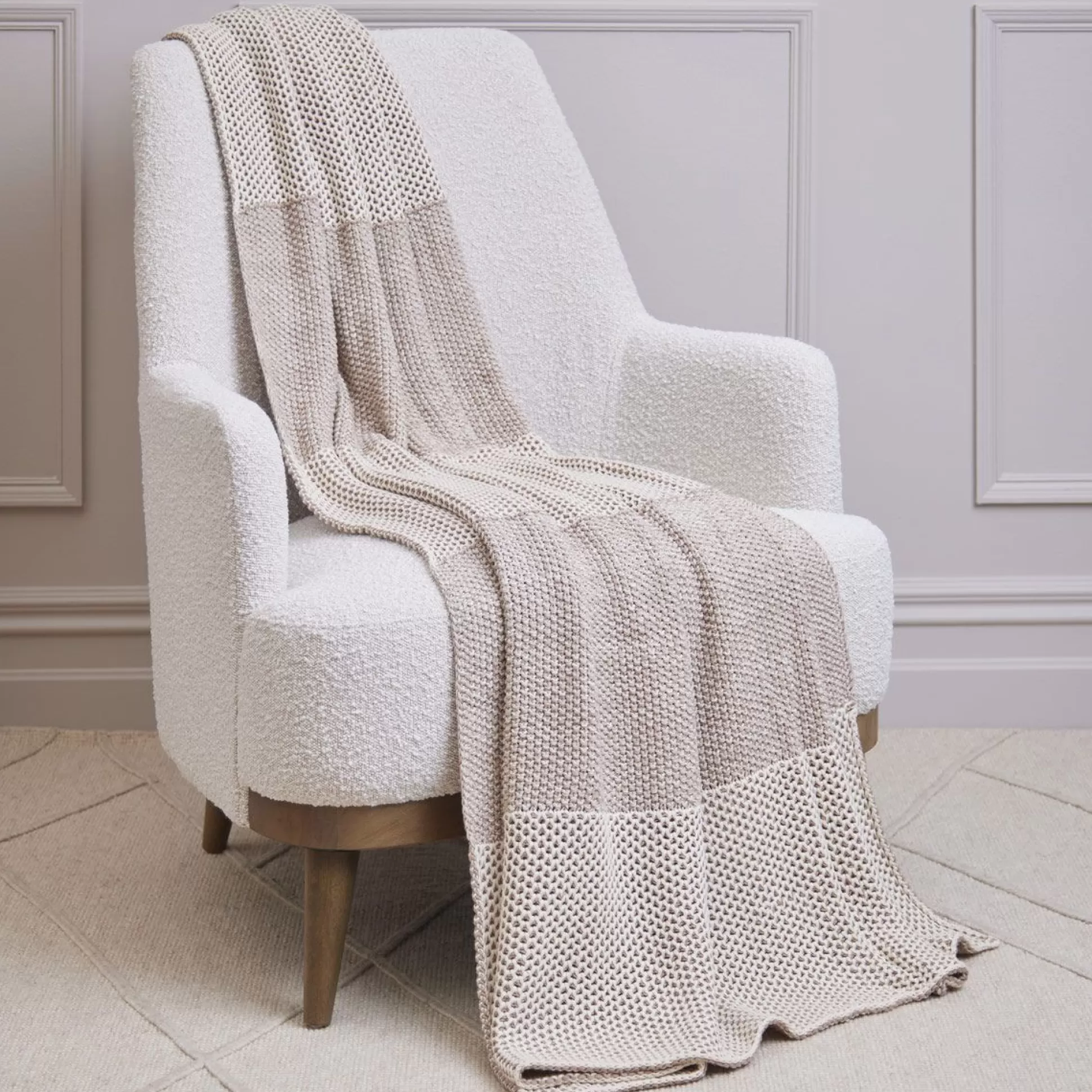 Blankets & Throws>Meadows and Byrne Honey Bee Moss Stripe Natural Throw