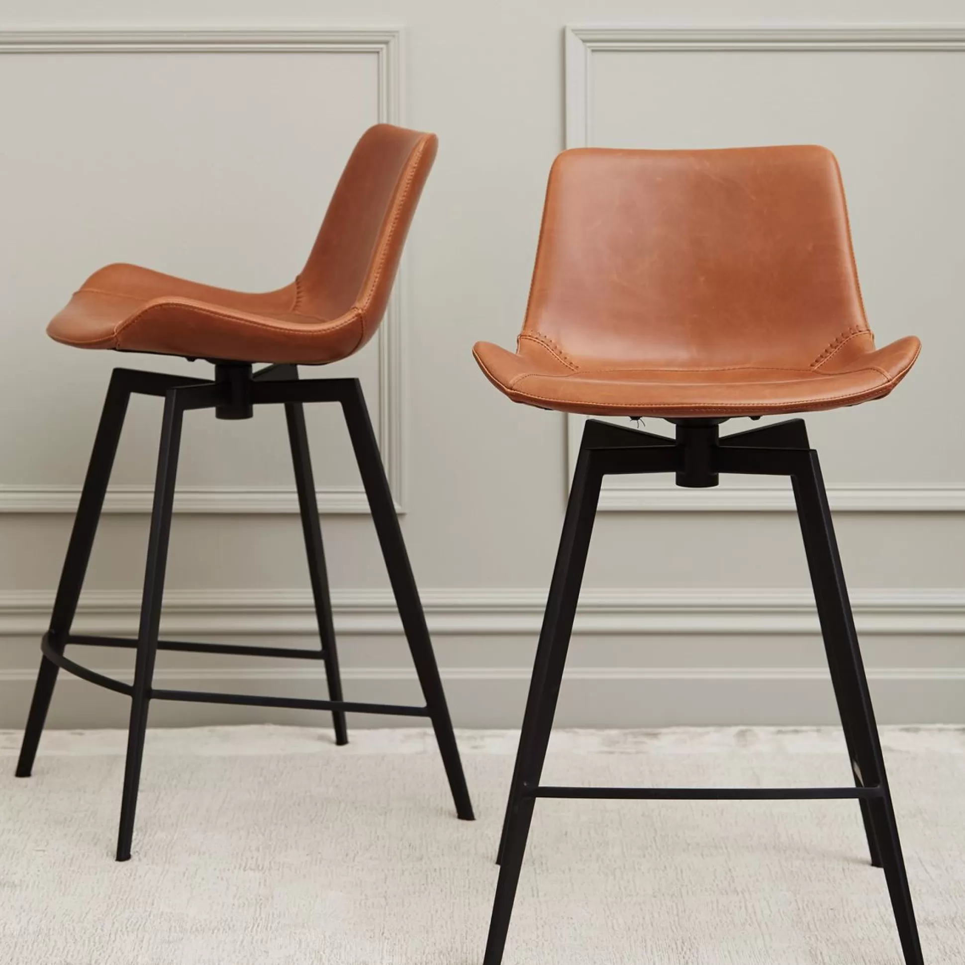 Bar&Counter Stools>Meadows and Byrne Hype Swivel Counter Stool Tan Leather - Set Of 2