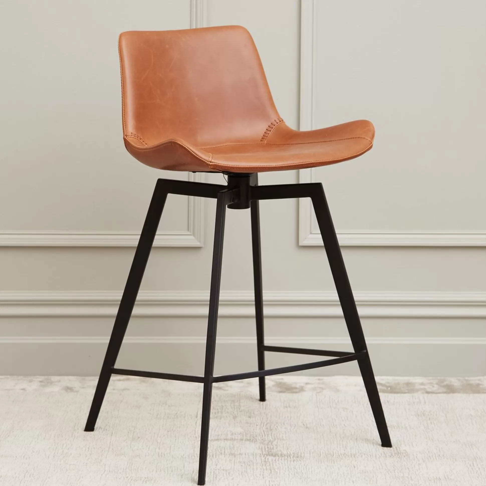 Bar&Counter Stools>Meadows and Byrne Hype Swivel Counter Stool Tan Leather - Set Of 2