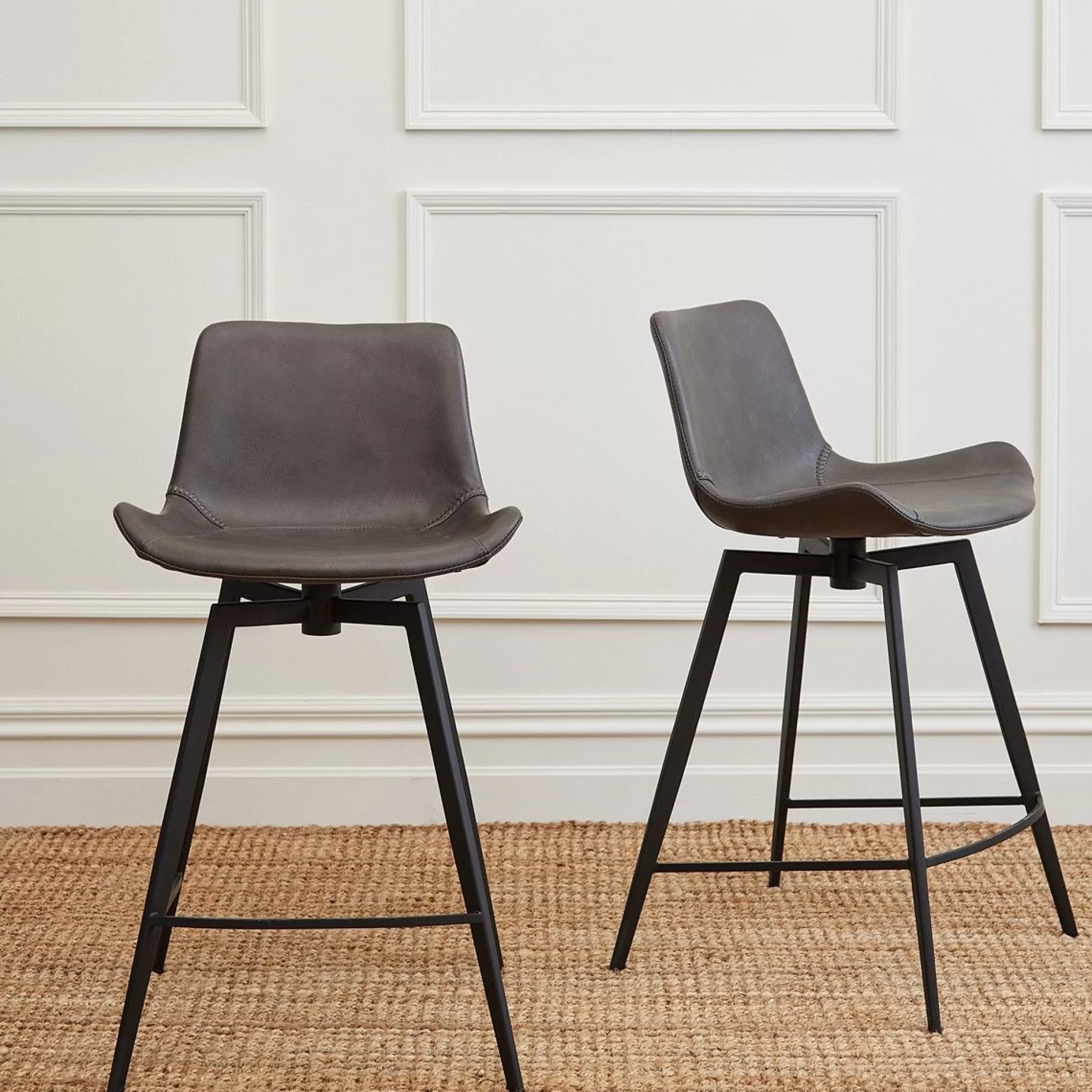 Bar&Counter Stools>Meadows and Byrne Hype Swivel Stool Grey Vinyl Leather - Set Of 2