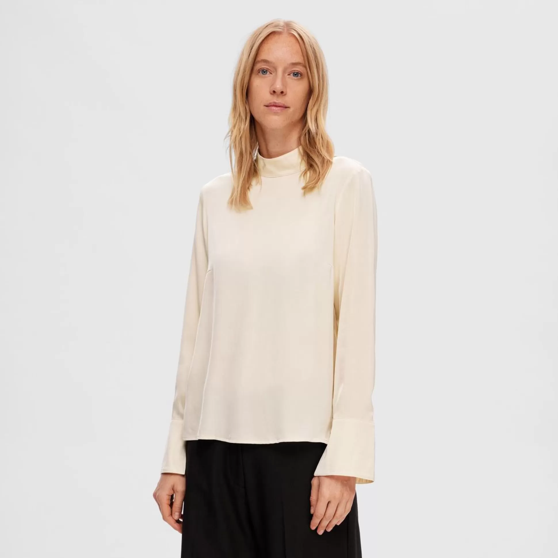 Tops & T-Shirts>Meadows and Byrne Ivy Long Sleeve Satin Top Cream