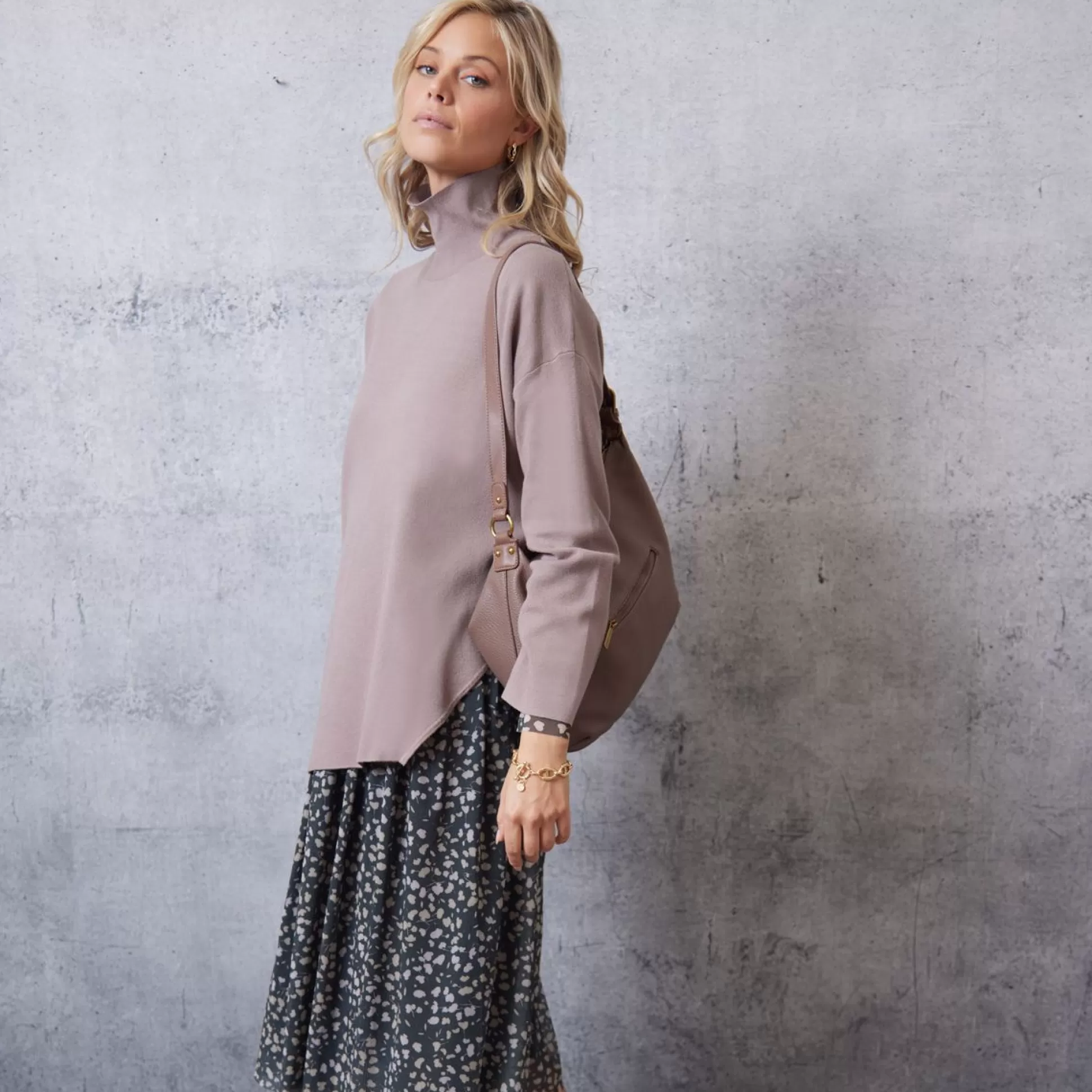 Jumpers & Cardigans>Meadows and Byrne Joanie Polo Neck Jumper - Taupe